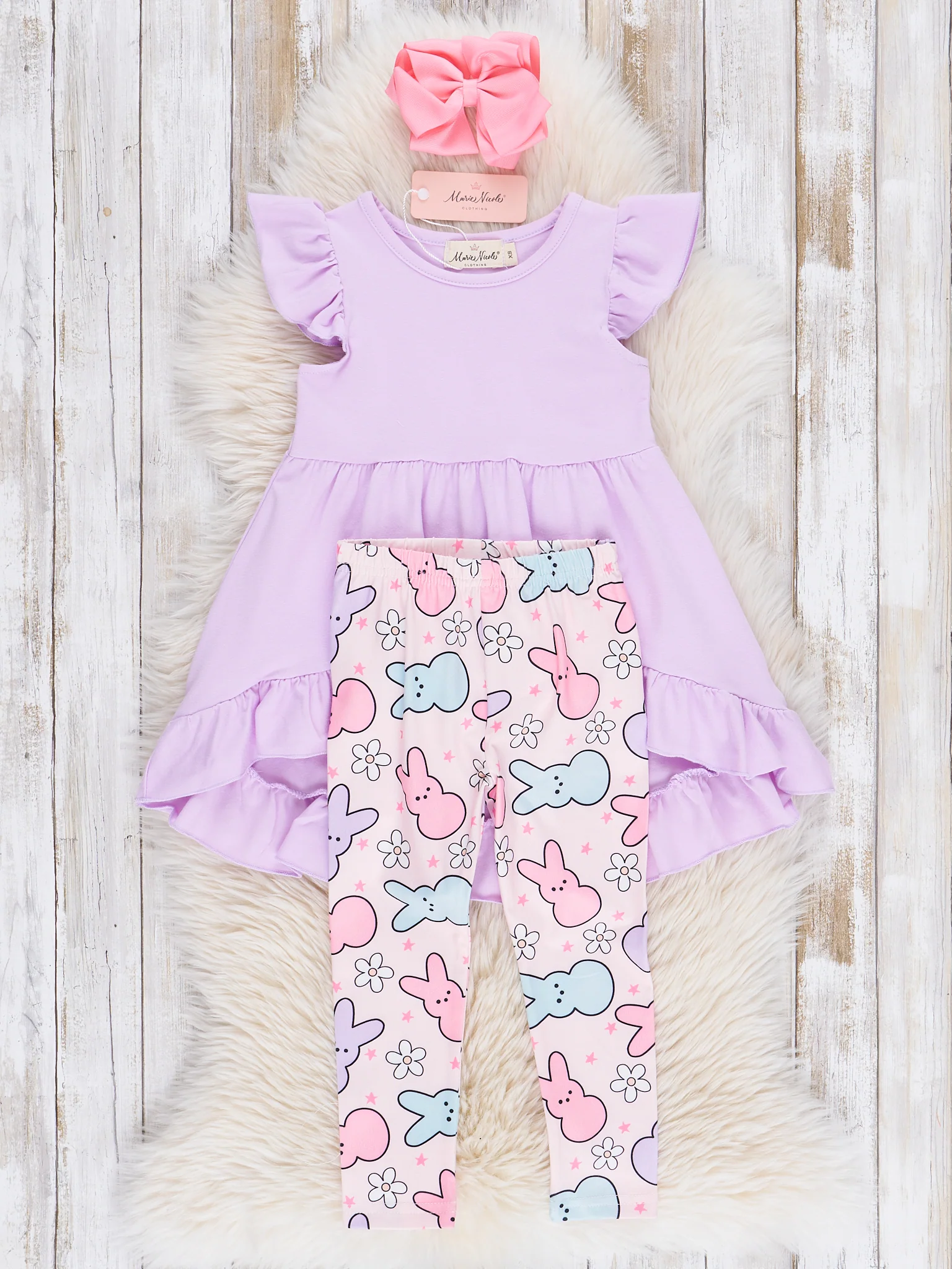 Lilac & Rose Star Bunnies Ruffle Outfit - Image 3
