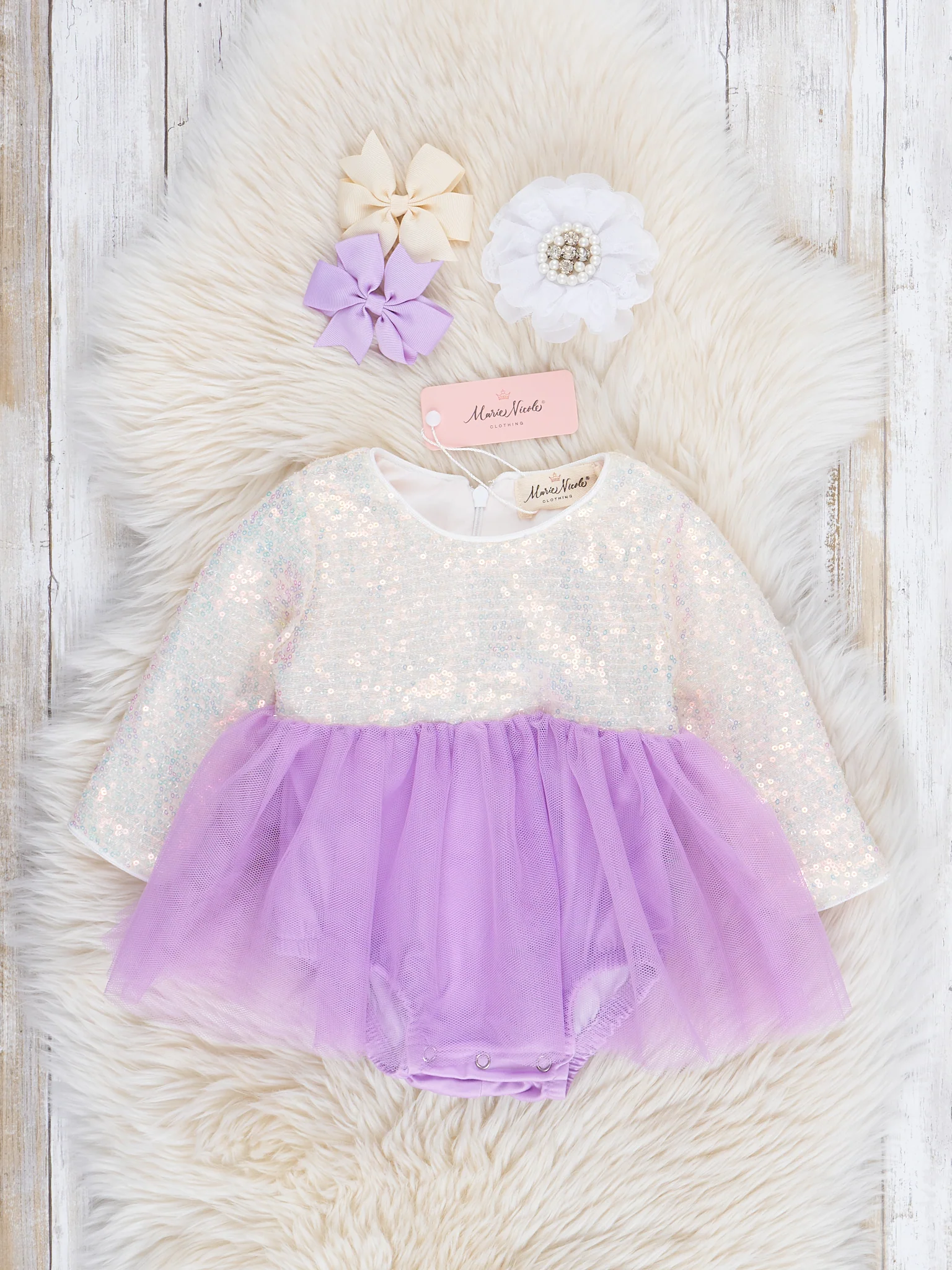 Lilac Sequin Top Tulle Bubble Romper