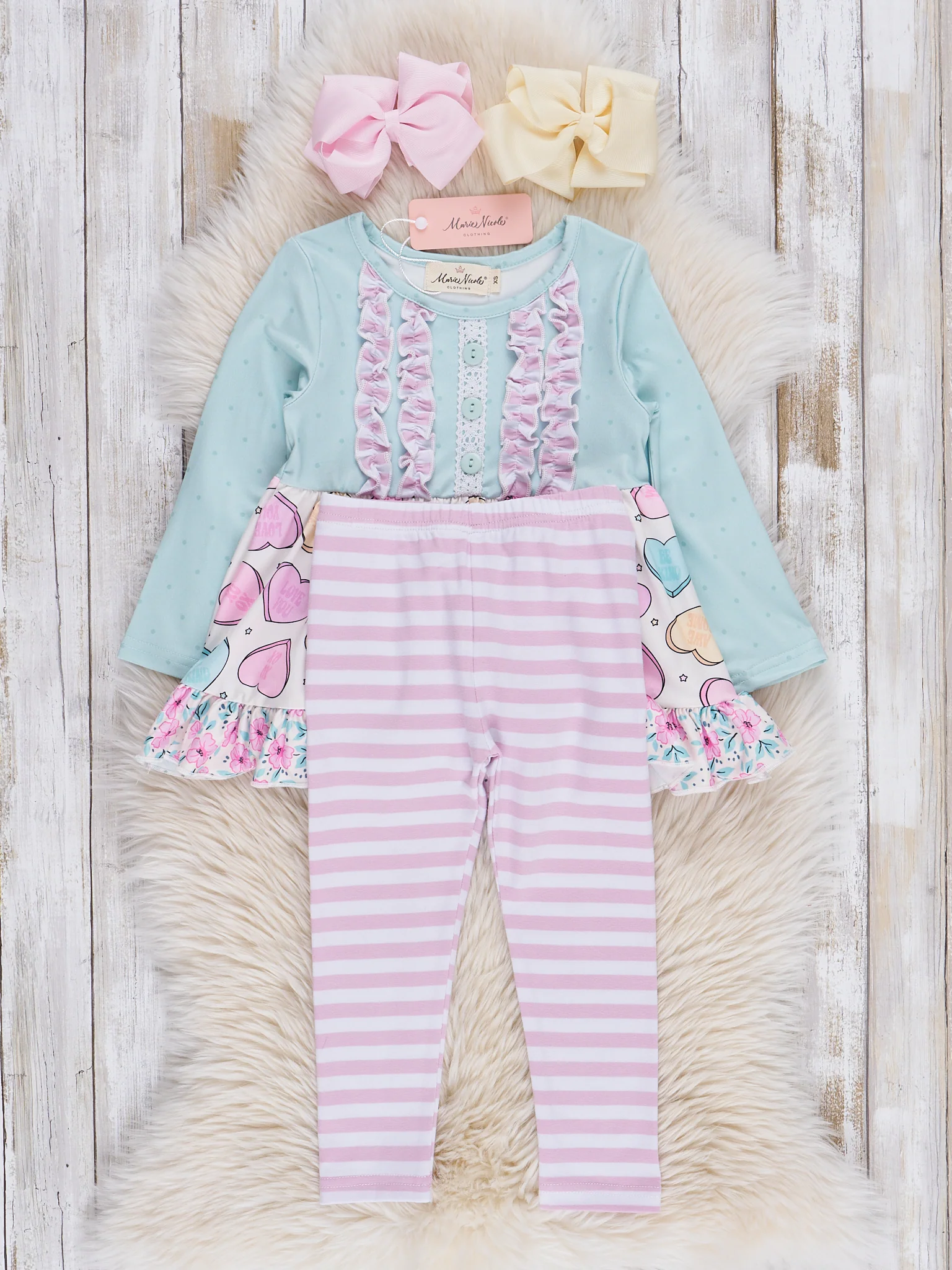 Lilac & Teal Candy Hearts Ruffle Outfit - Image 2