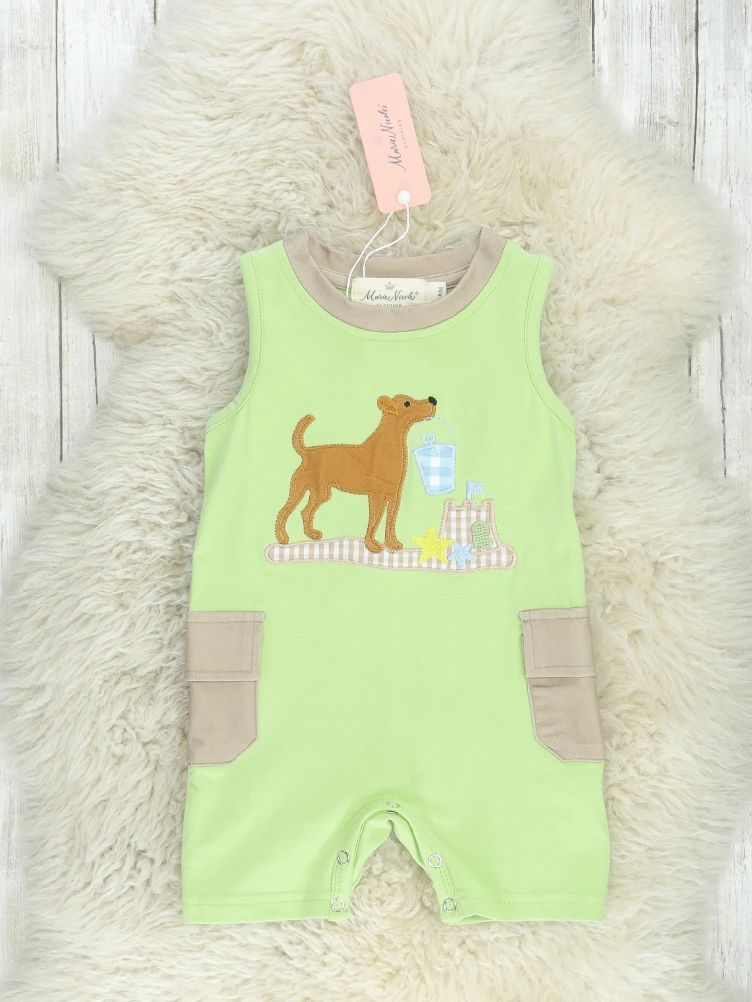 Lime Dog Gingham Romper