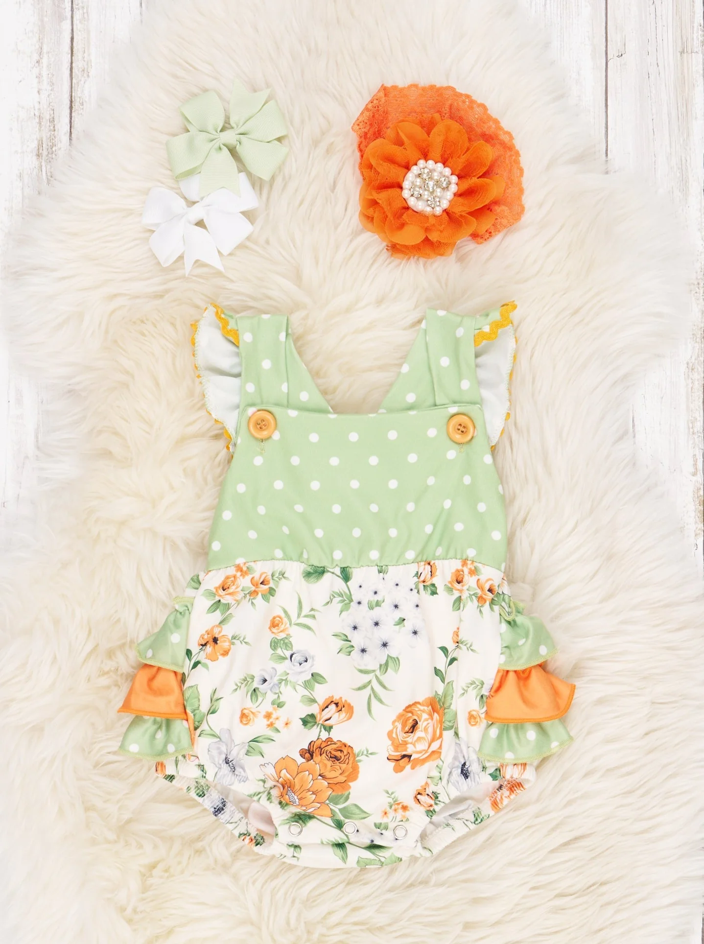 Lime Floral Ruffle Romper