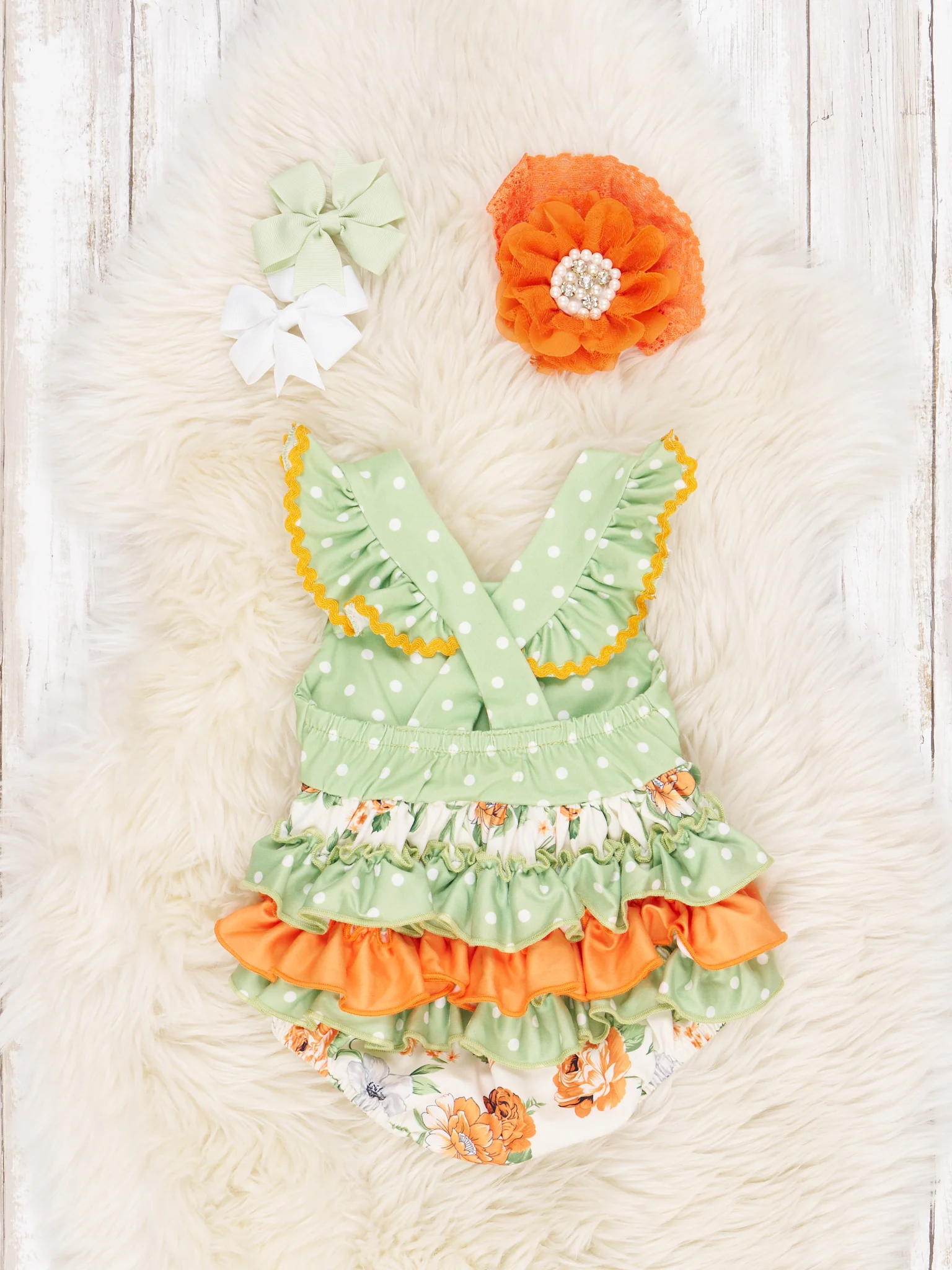 Lime Floral Ruffle Romper - Image 2