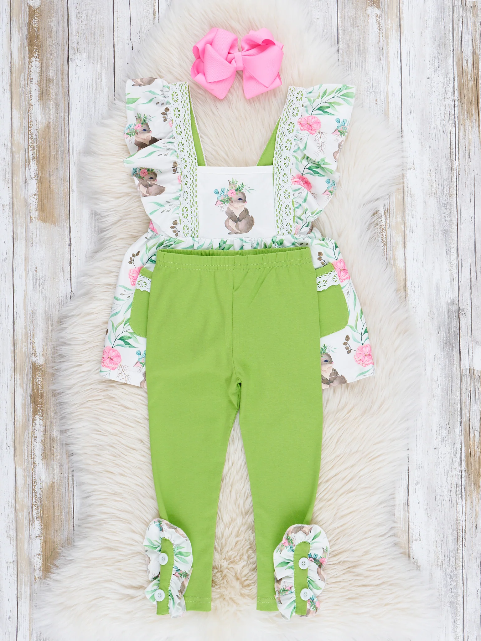 Lime Lace Bunny Ruffle Outfit - Image 2