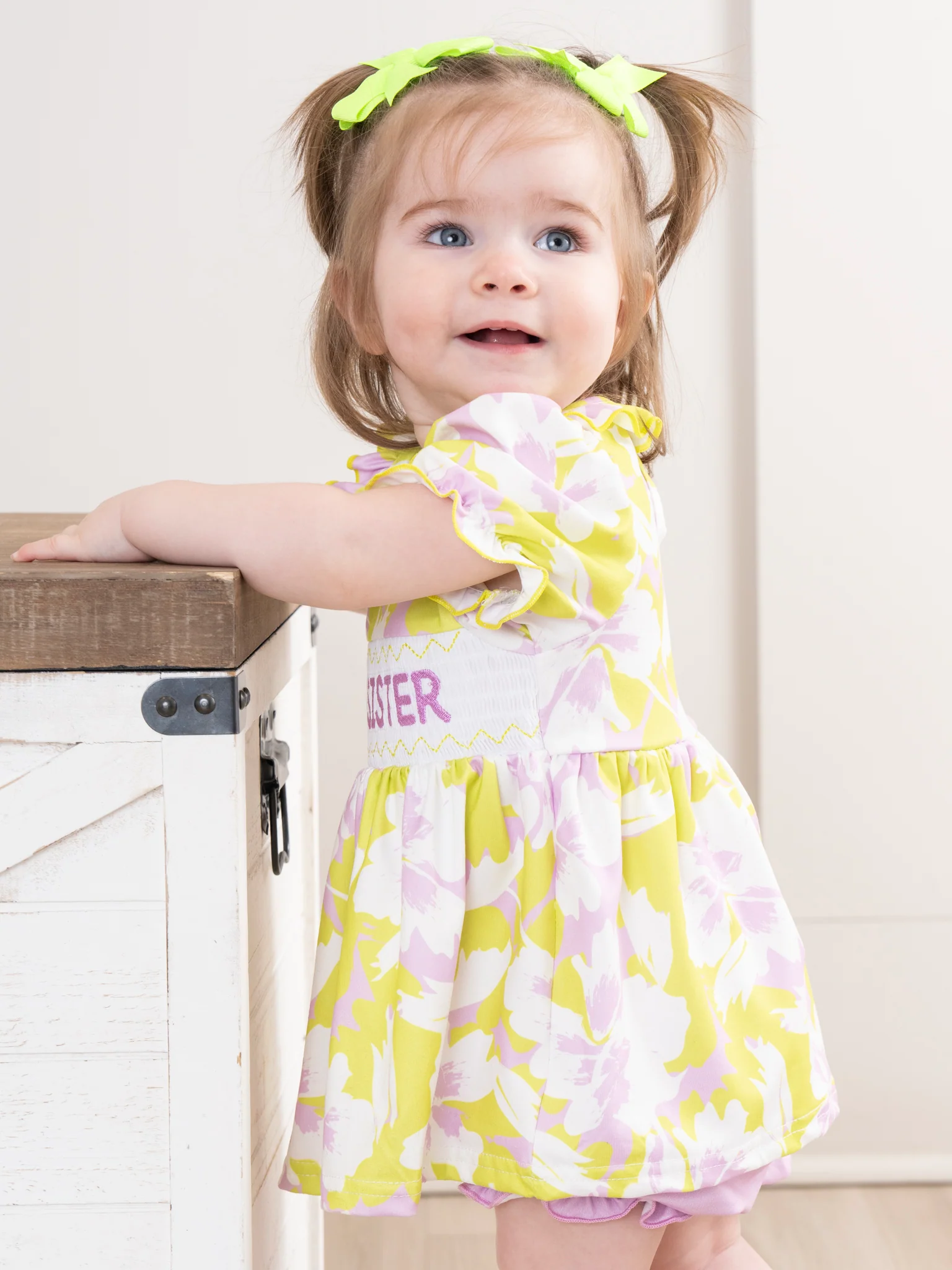 Lime & Lilac Little Sister Smocked Bloomers Outfit - Image 3
