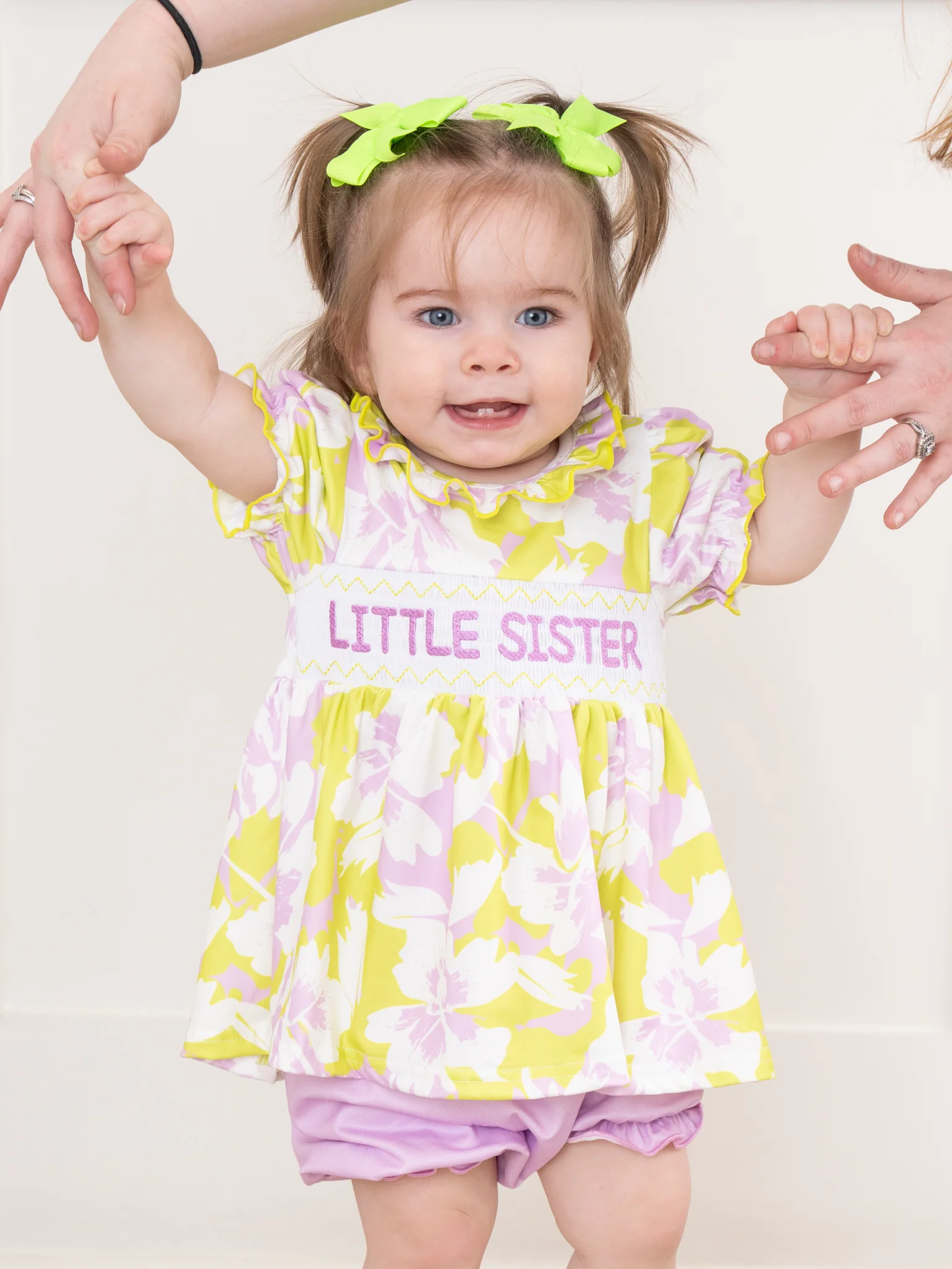Lime & Lilac Little Sister Smocked Bloomers Outfit - Image 4