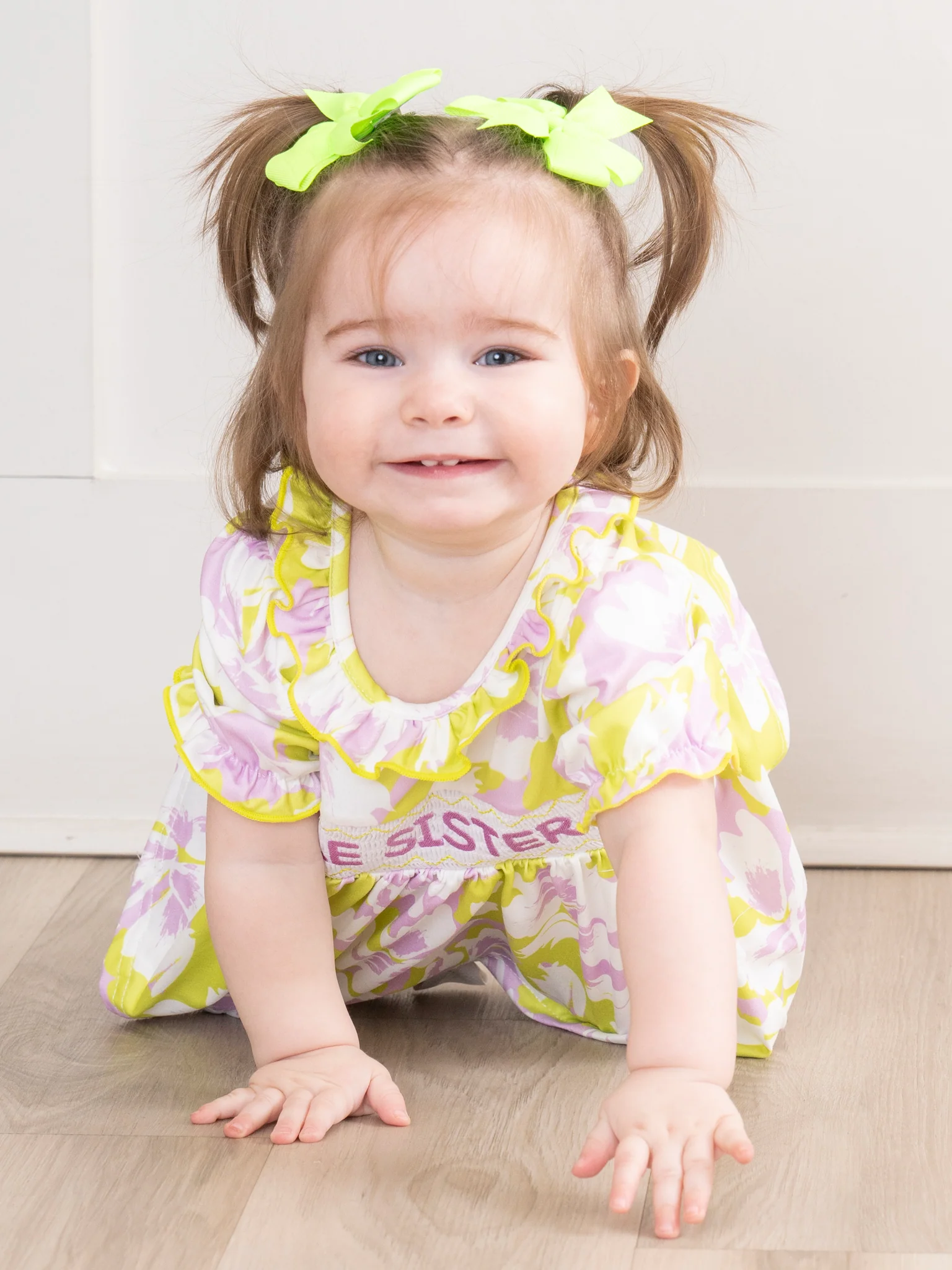 Lime & Lilac Little Sister Smocked Bloomers Outfit - Image 5