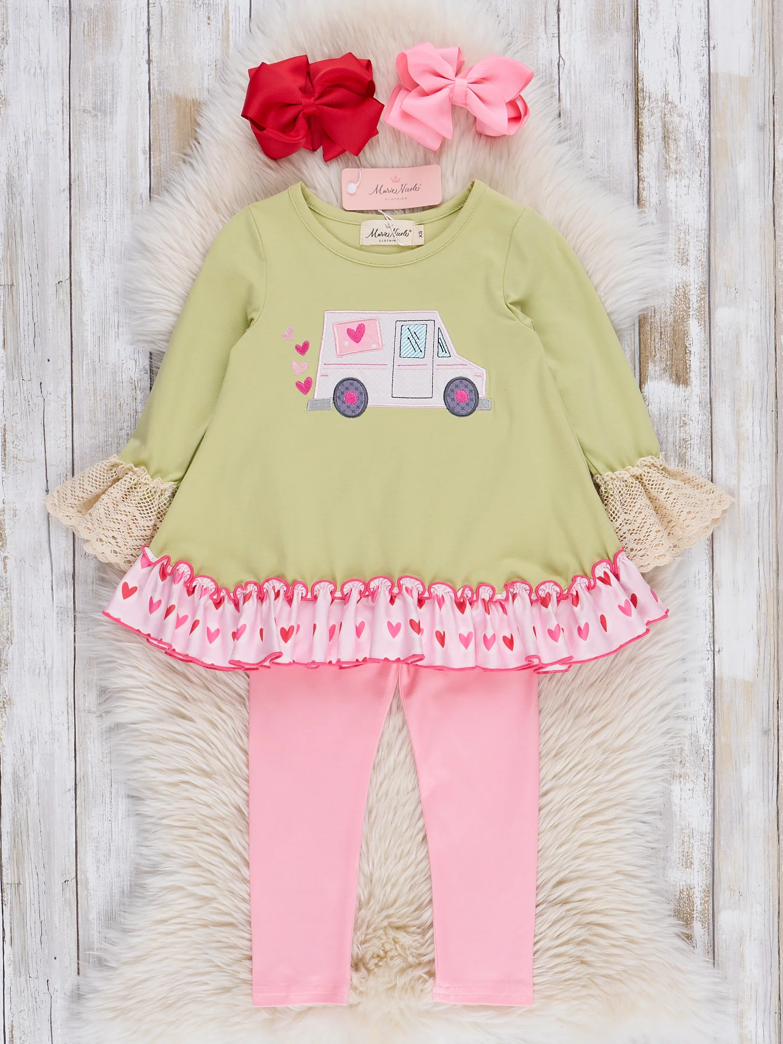 Lime Embroidered Love Mail Ruffle Outfit