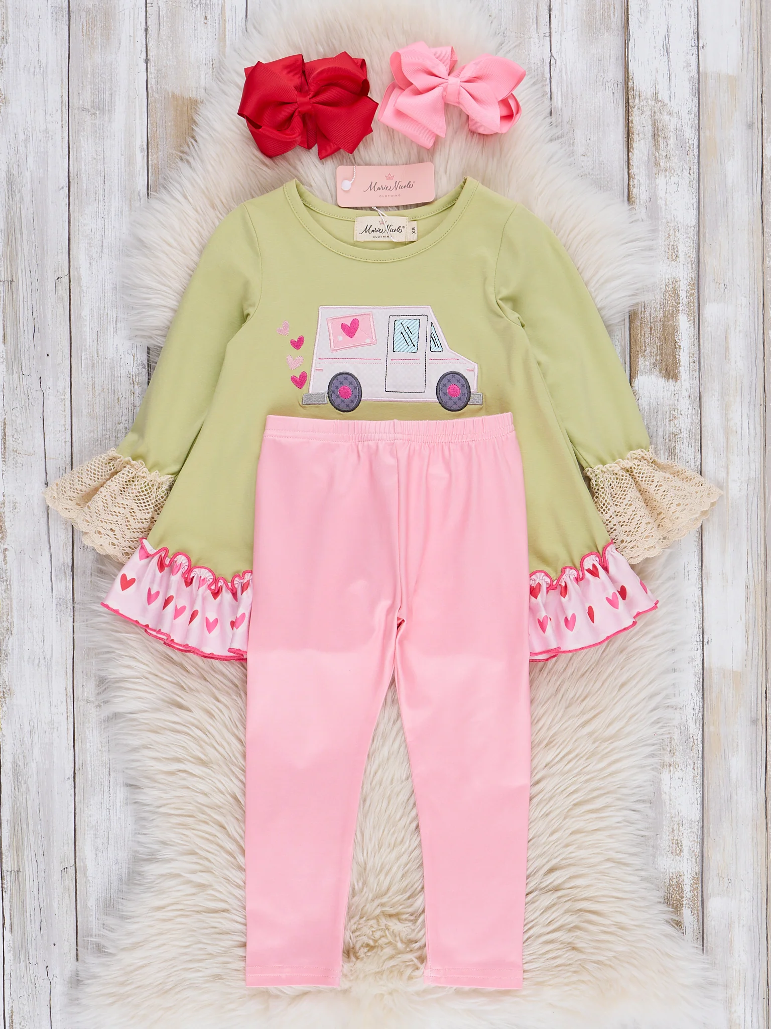 Lime Embroidered Love Mail Ruffle Outfit - Image 2