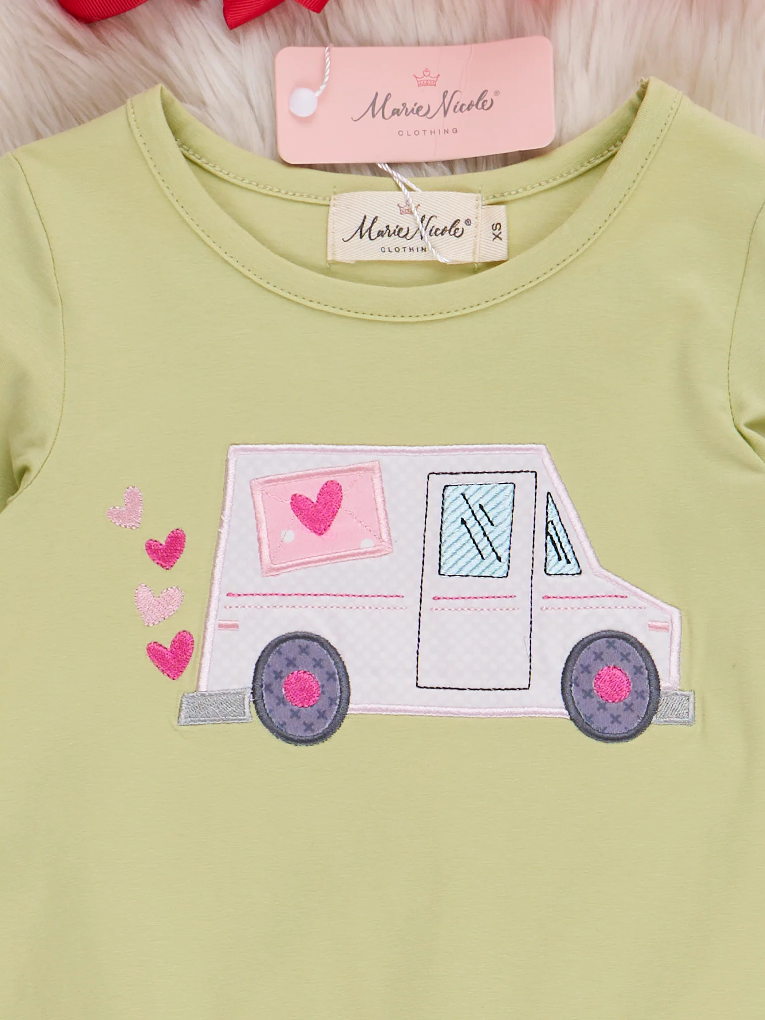 Lime Embroidered Love Mail Ruffle Outfit - Image 3