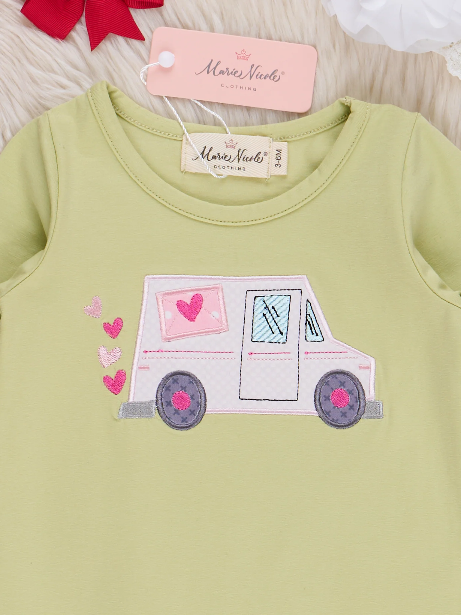 Lime Embroidered Love Mail Ruffle Romper - Image 2