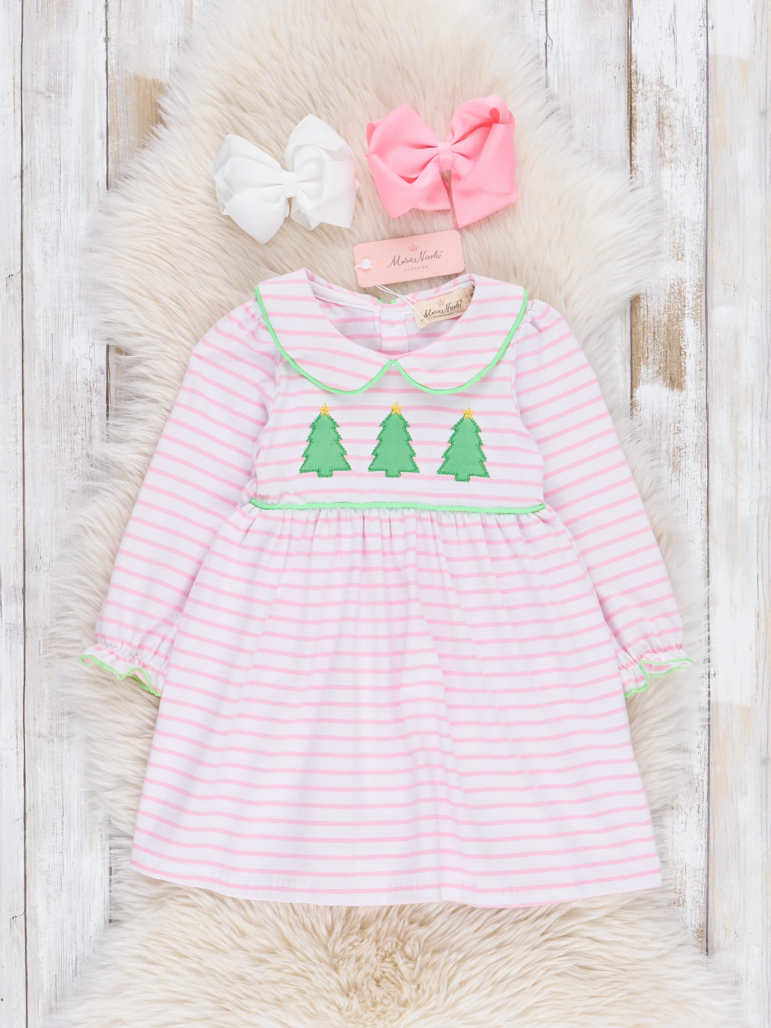 Lime & Pink Embroidered Christmas Trees Dress - Image 2