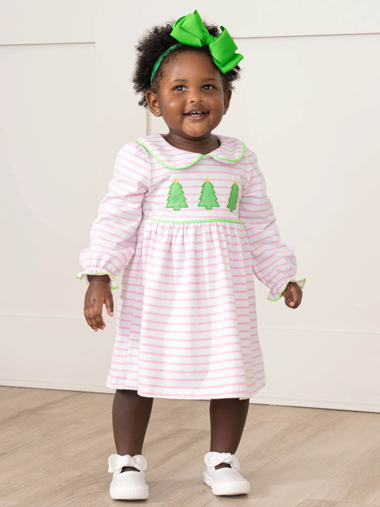 Lime & Pink Embroidered Christmas Trees Dress - Image 4