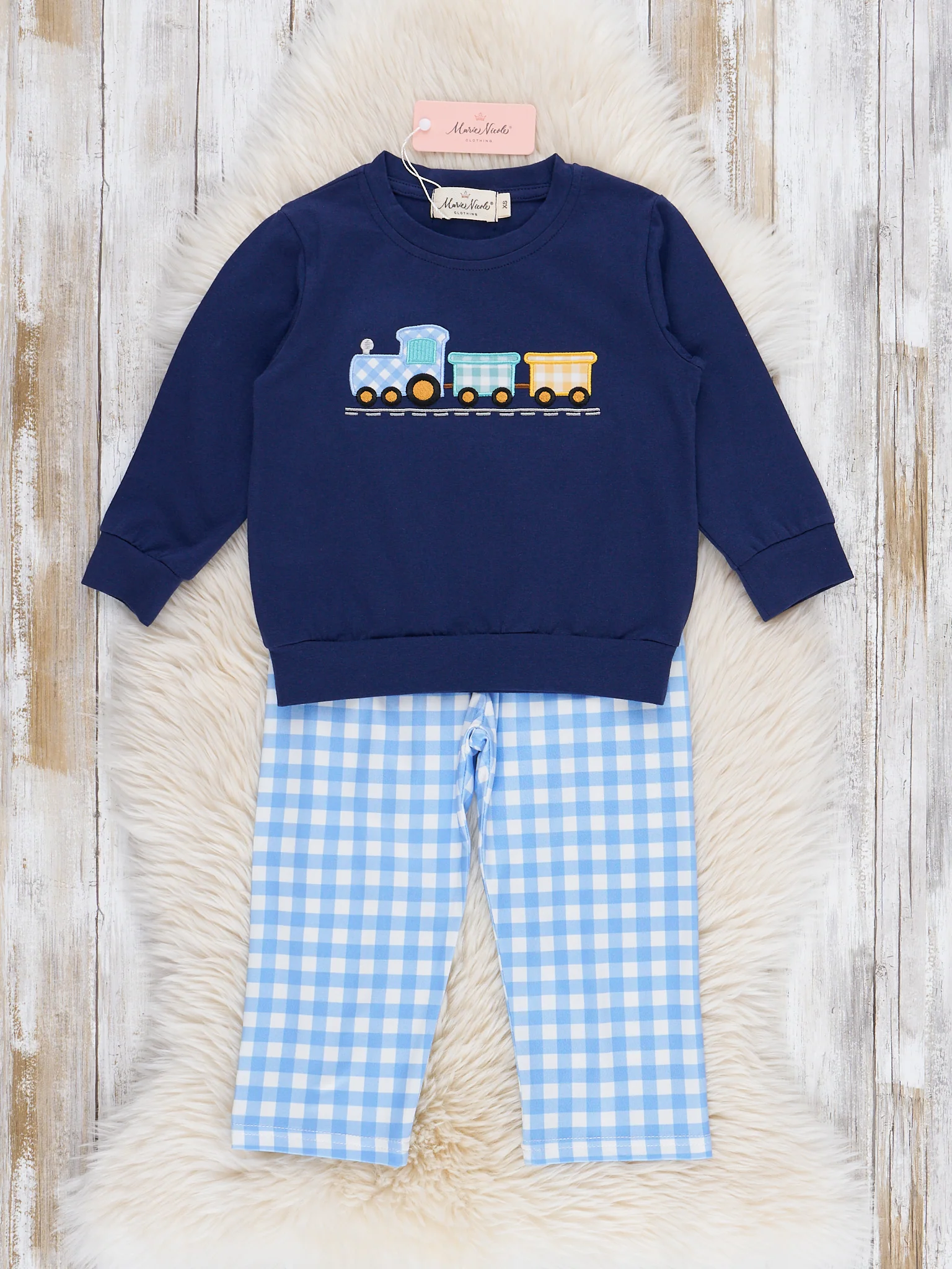 Little Conductor Gingham Train Outfit
