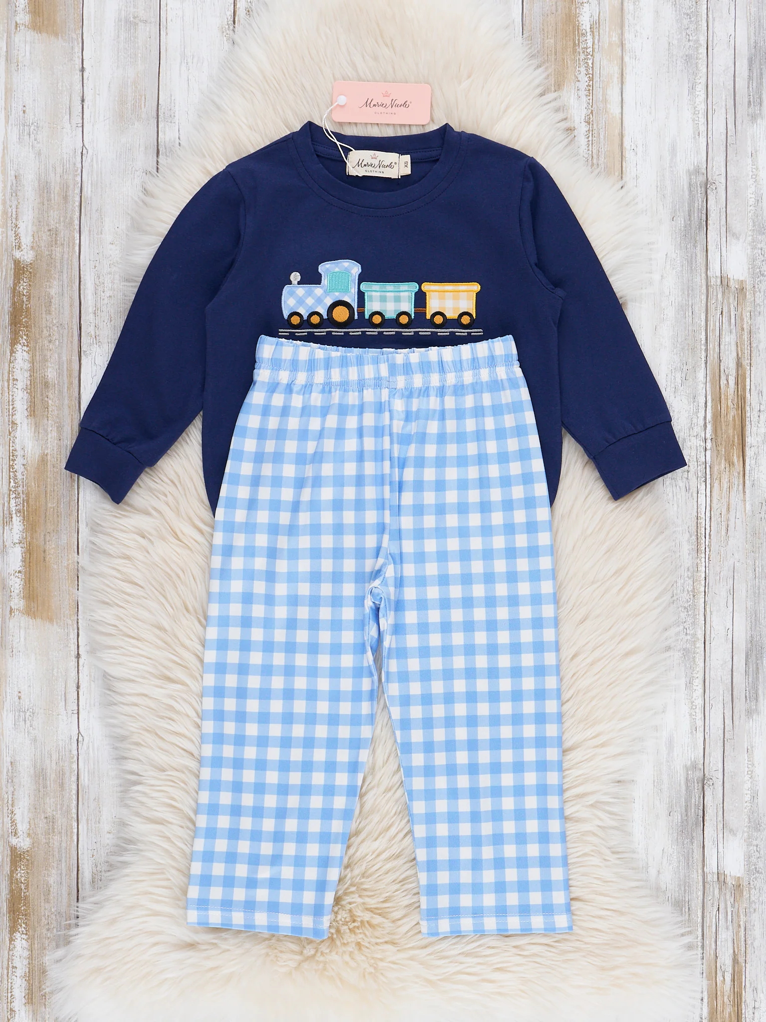 Little Conductor Gingham Train Outfit - Image 2