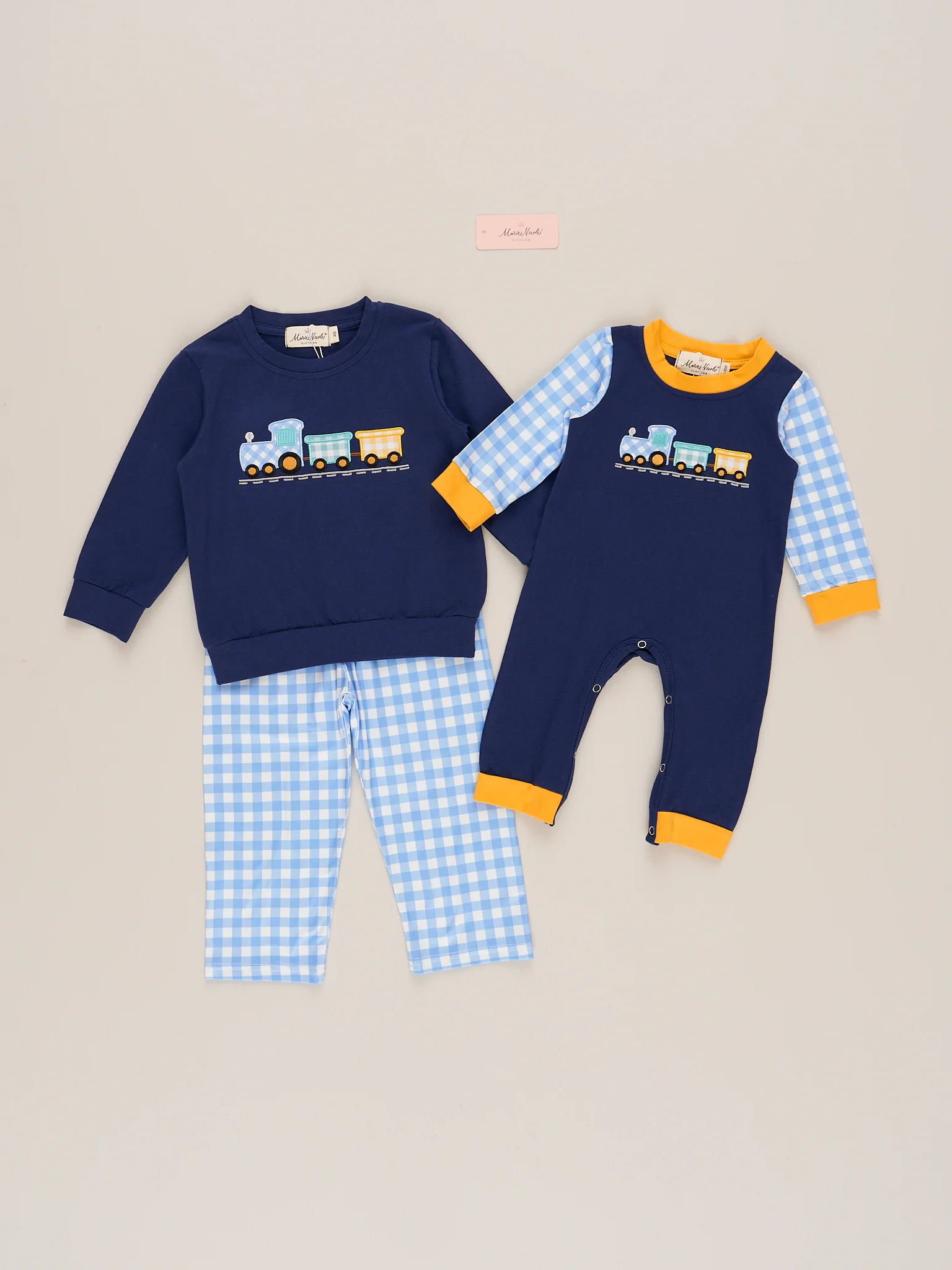 Little Conductor Gingham Train Outfit - Image 4