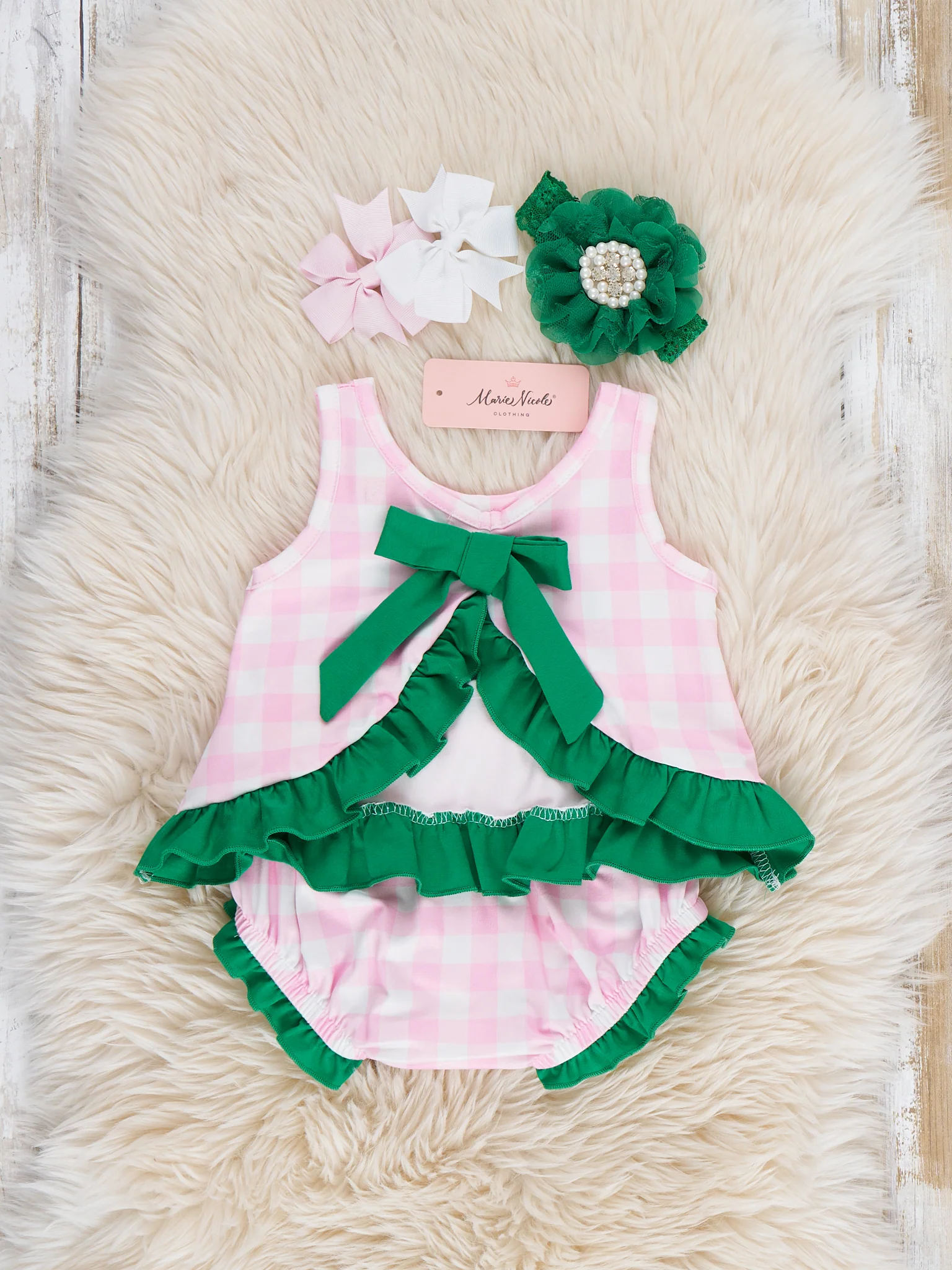 Little Farmer’s Fun Embroidered Plaid Bloomers Outfit - Image 4