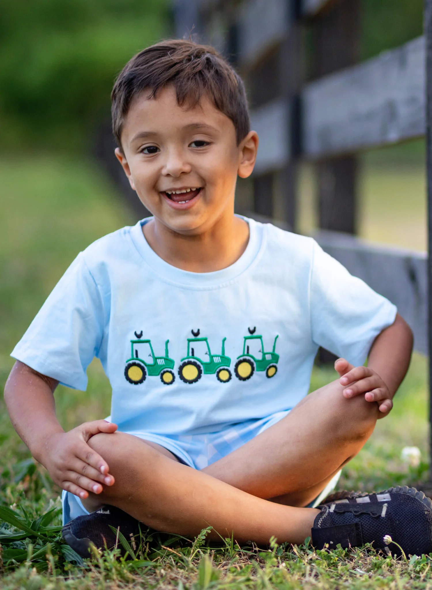 Little Farmer’s Fun Embroidered Plaid Outfit