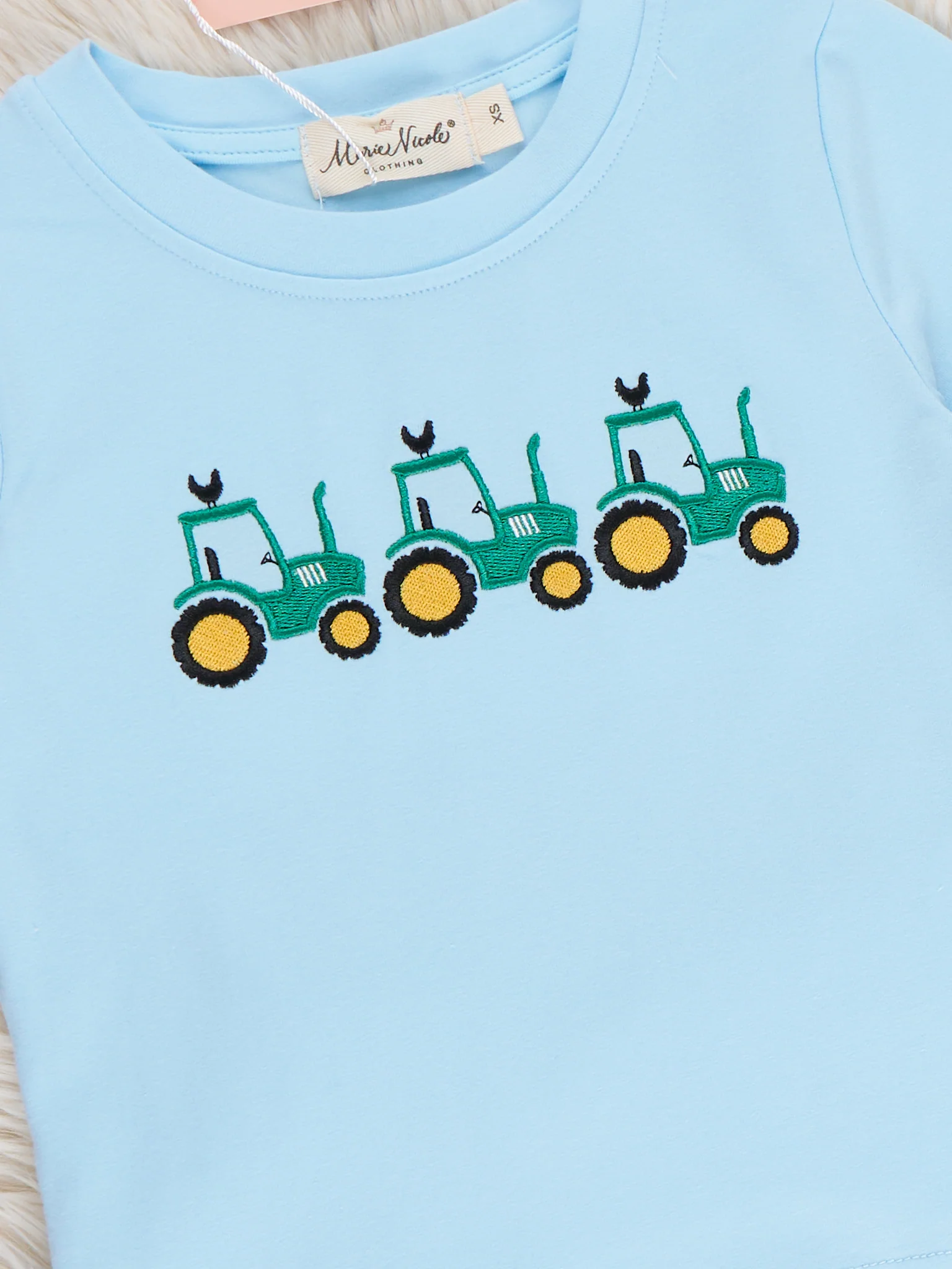 Little Farmer’s Fun Embroidered Plaid Outfit - Image 3