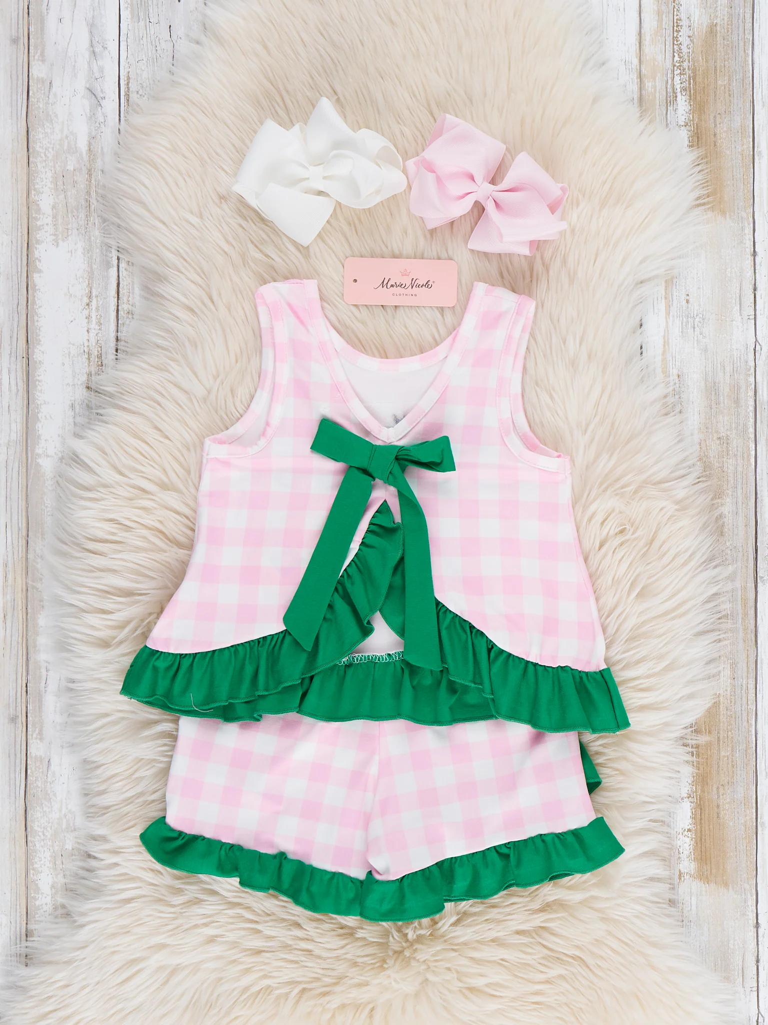 Little Farmer’s Fun Embroidered Plaid Ruffle Outfit - Image 4