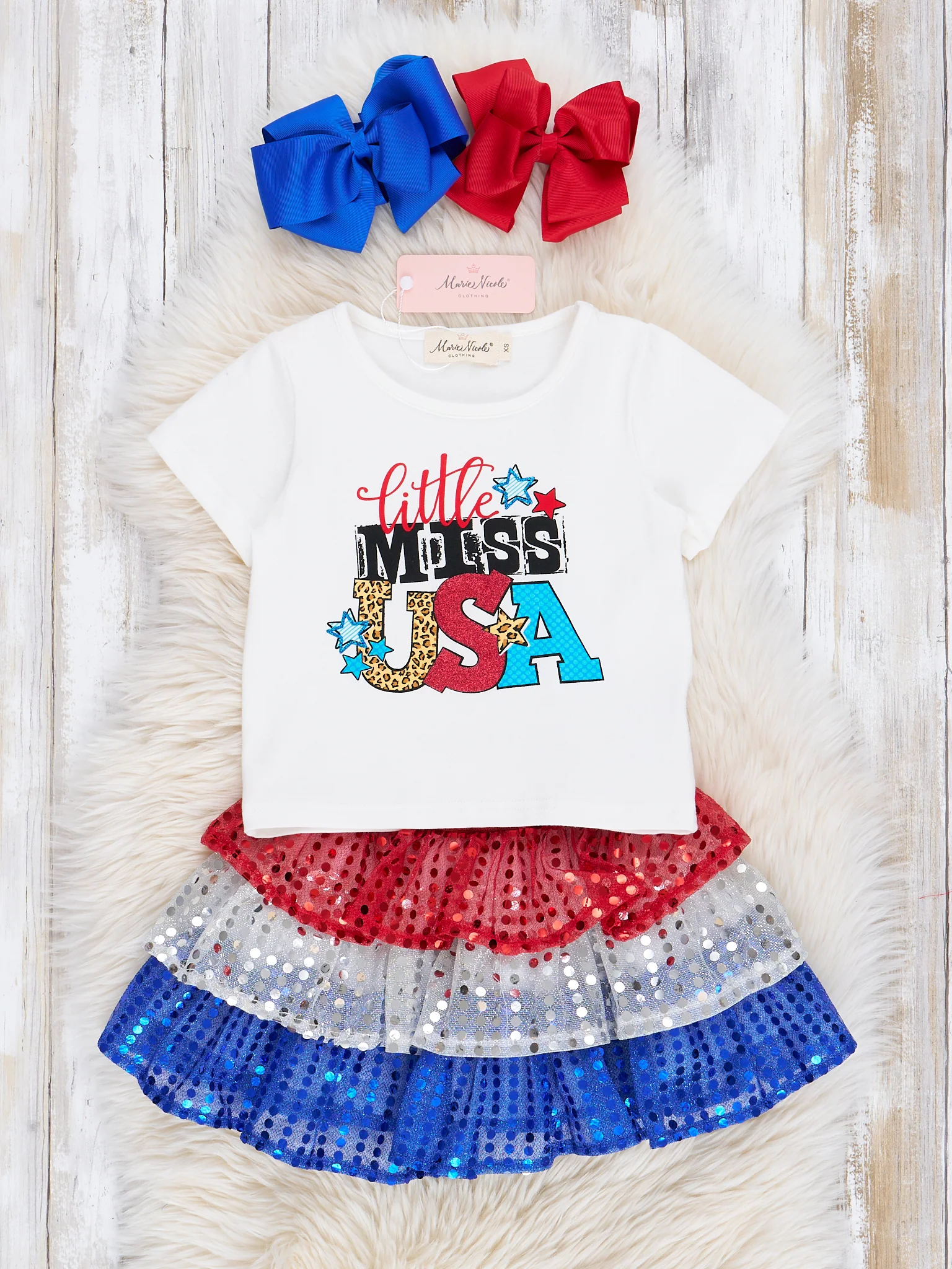 "Little Miss USA" Outfit w/ Tiered Sequin Skirt