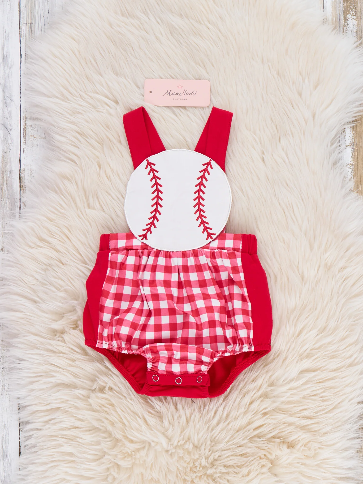Little Slugger Check Embroidered Bubble Romper - Image 2