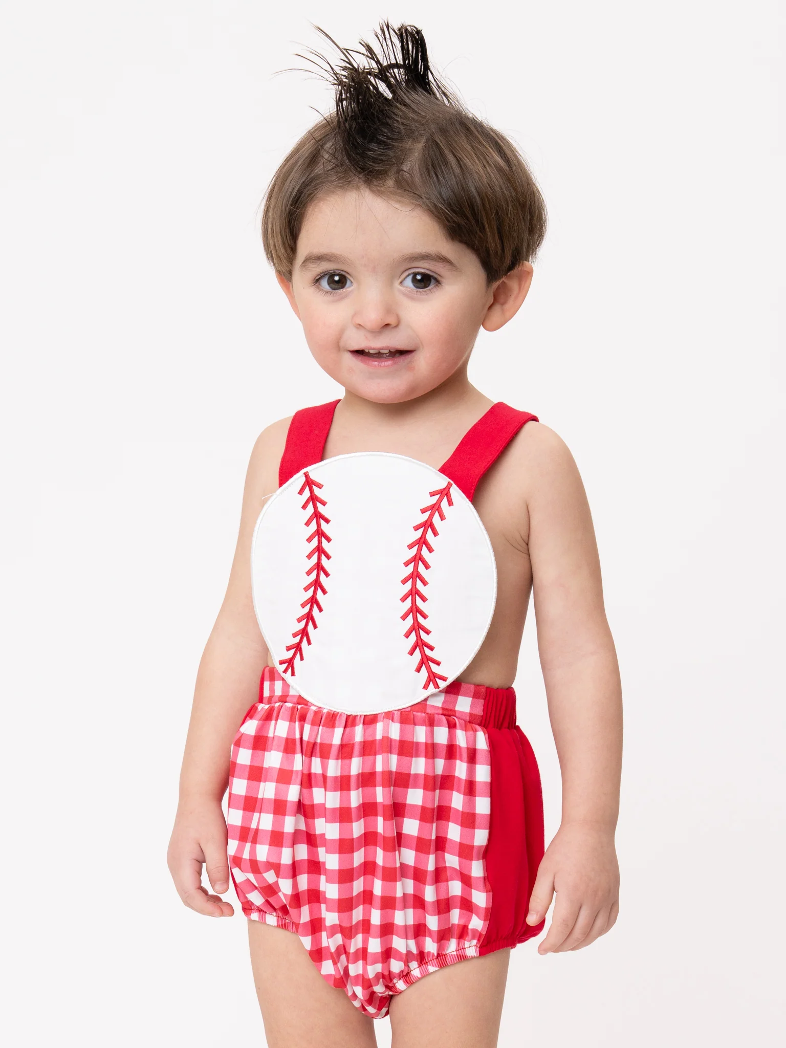 Little Slugger Check Embroidered Bubble Romper - Image 5
