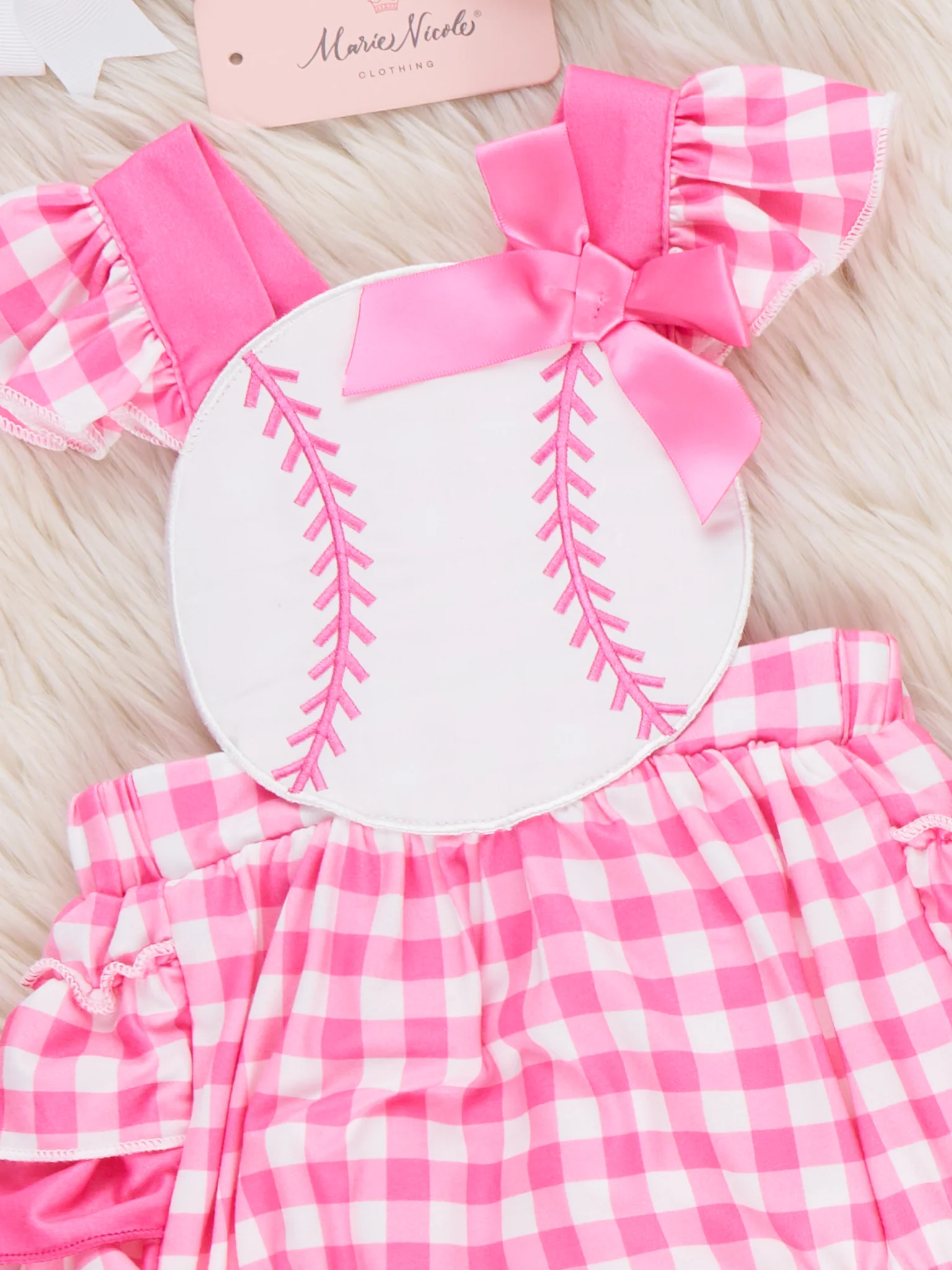 Little Slugger Check Embroidered Ruffle Bubble Romper - Image 4