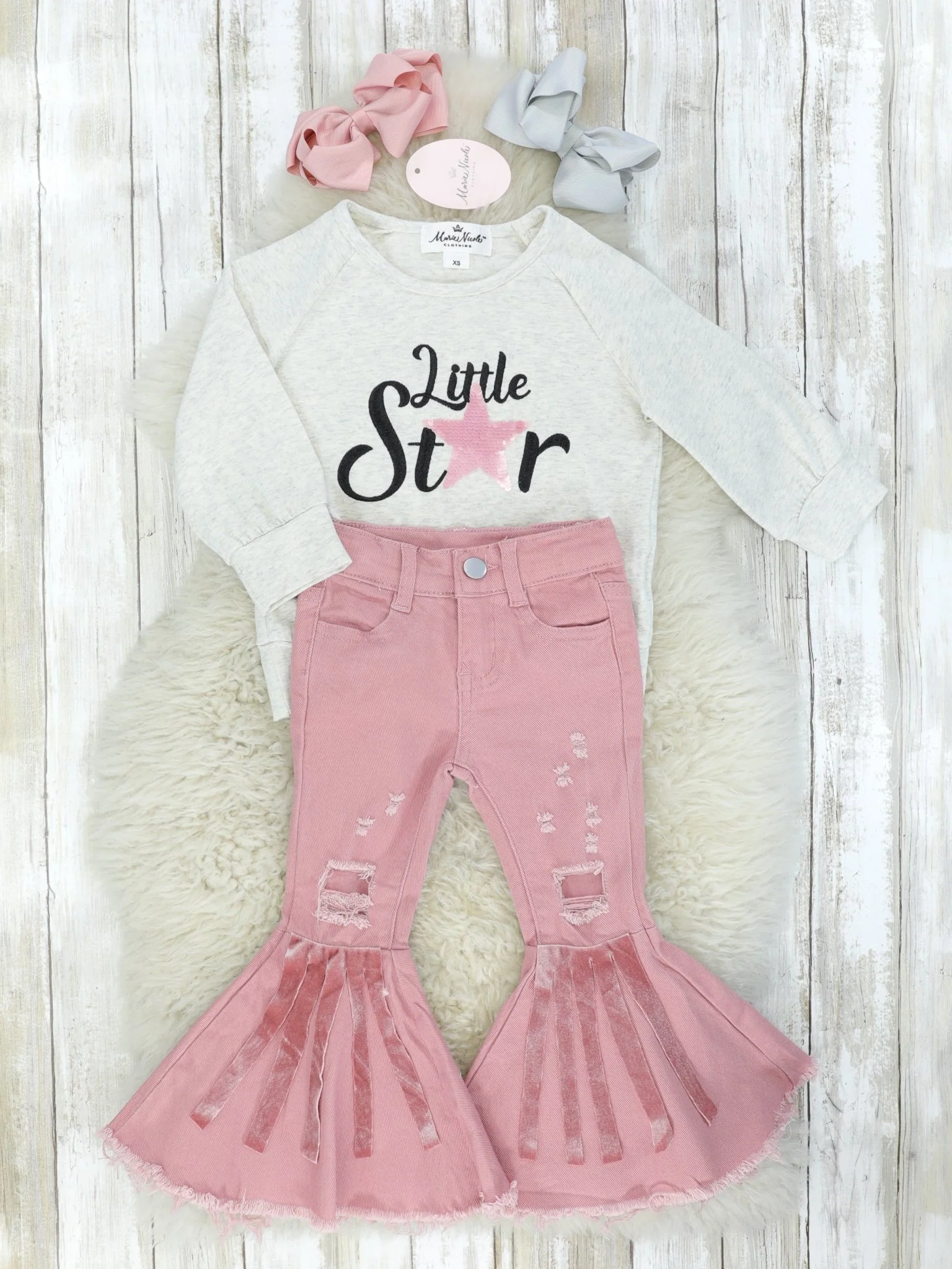 "Little Star" Seqiun Top & Demin Bell Bottoms Outfit - Image 2