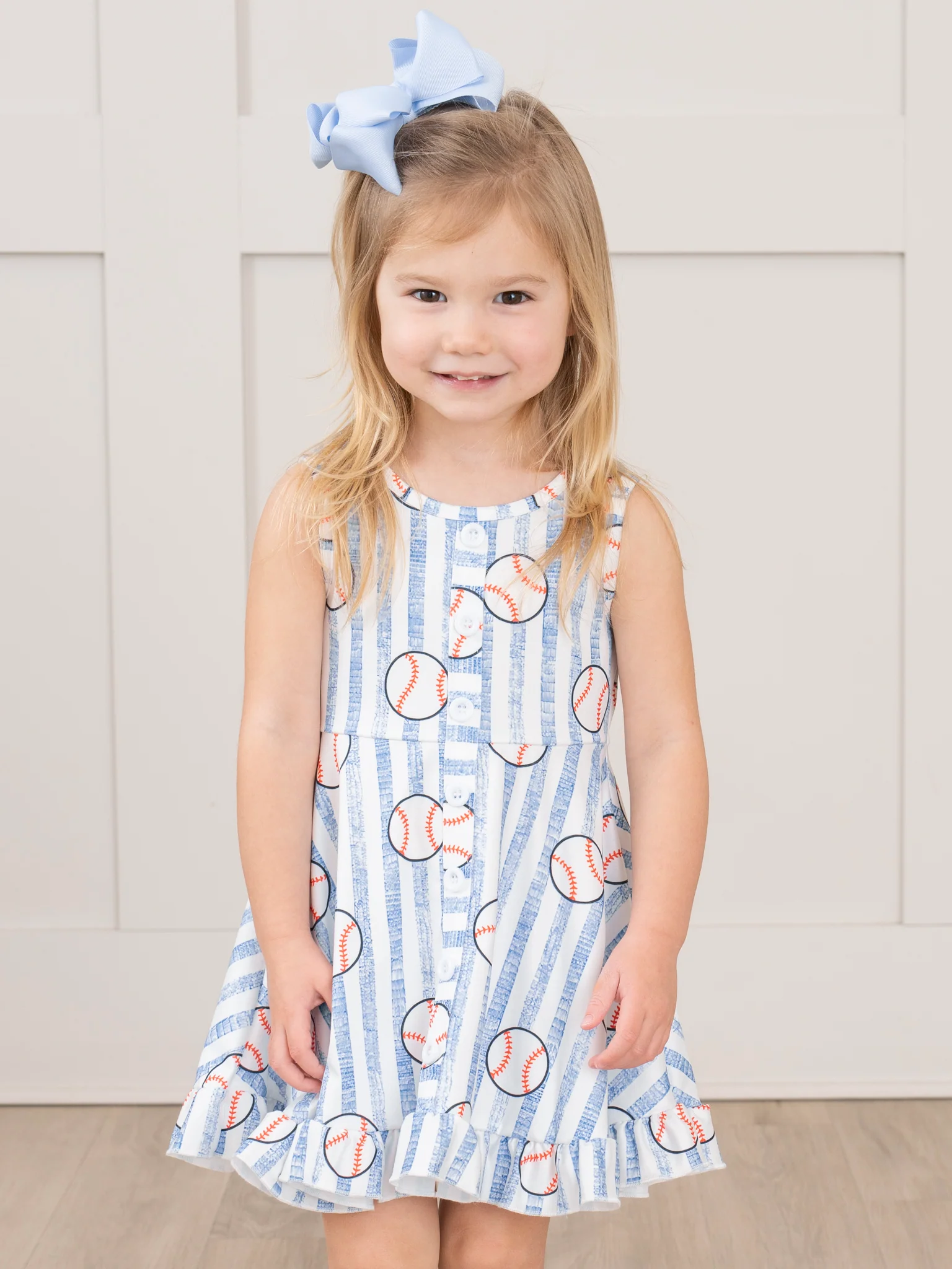 Little Striped Baseball Ruffle Dress