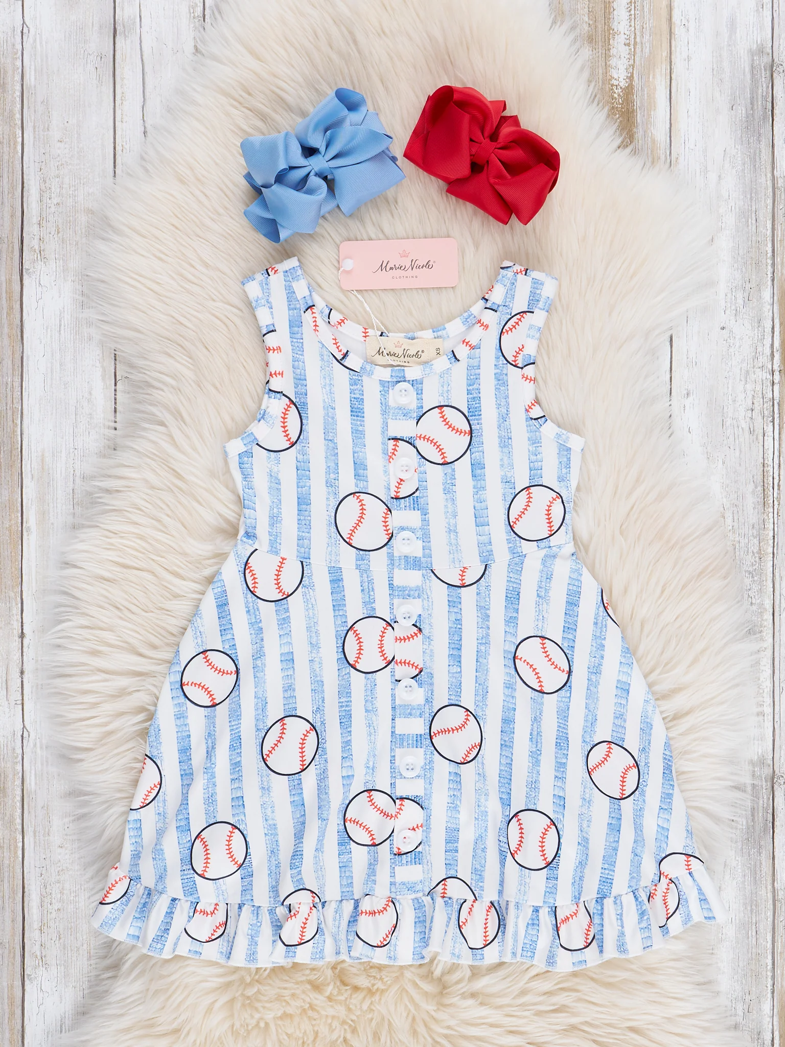 Little Striped Baseball Ruffle Dress - Image 2