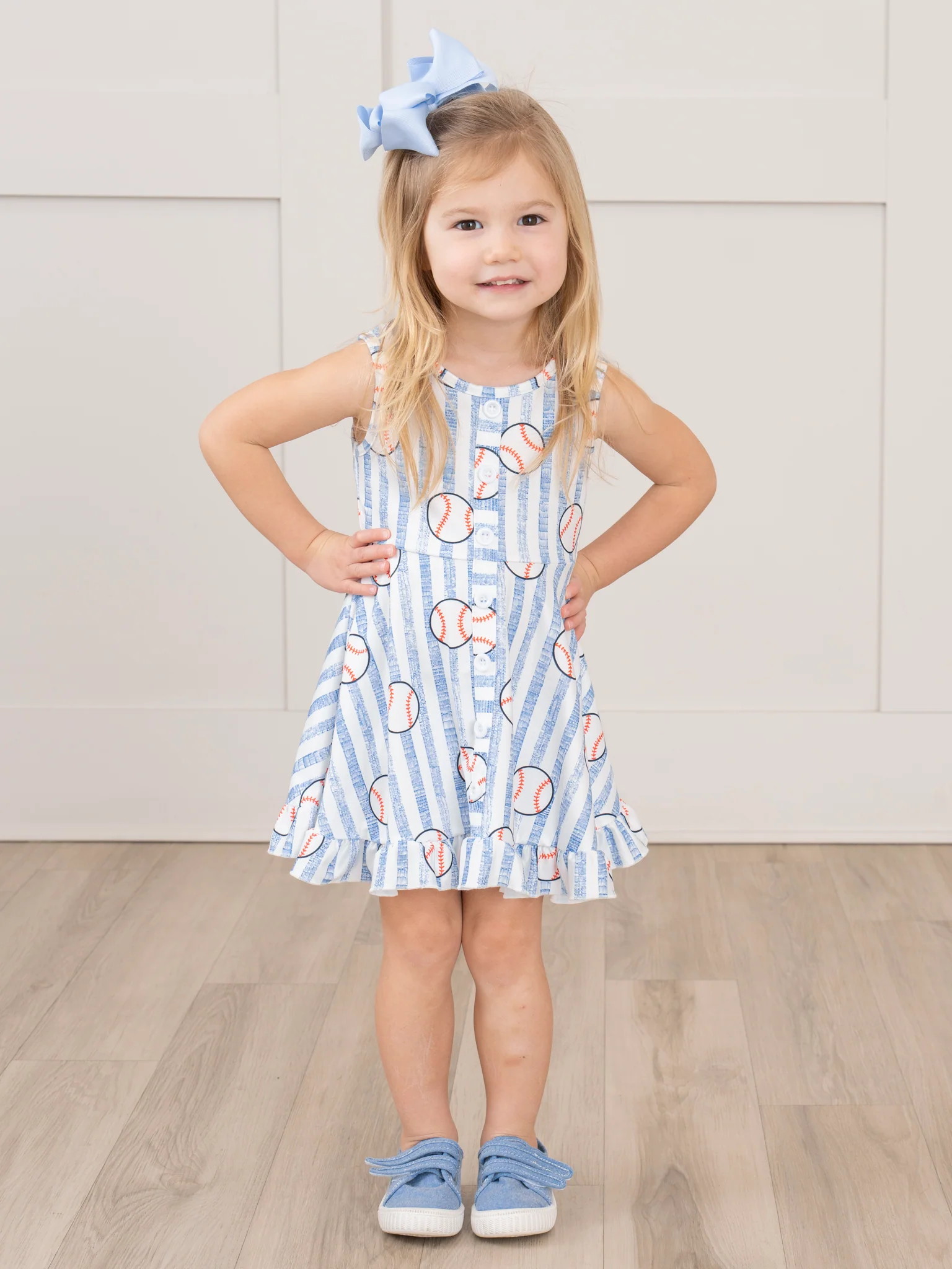 Little Striped Baseball Ruffle Dress - Image 3
