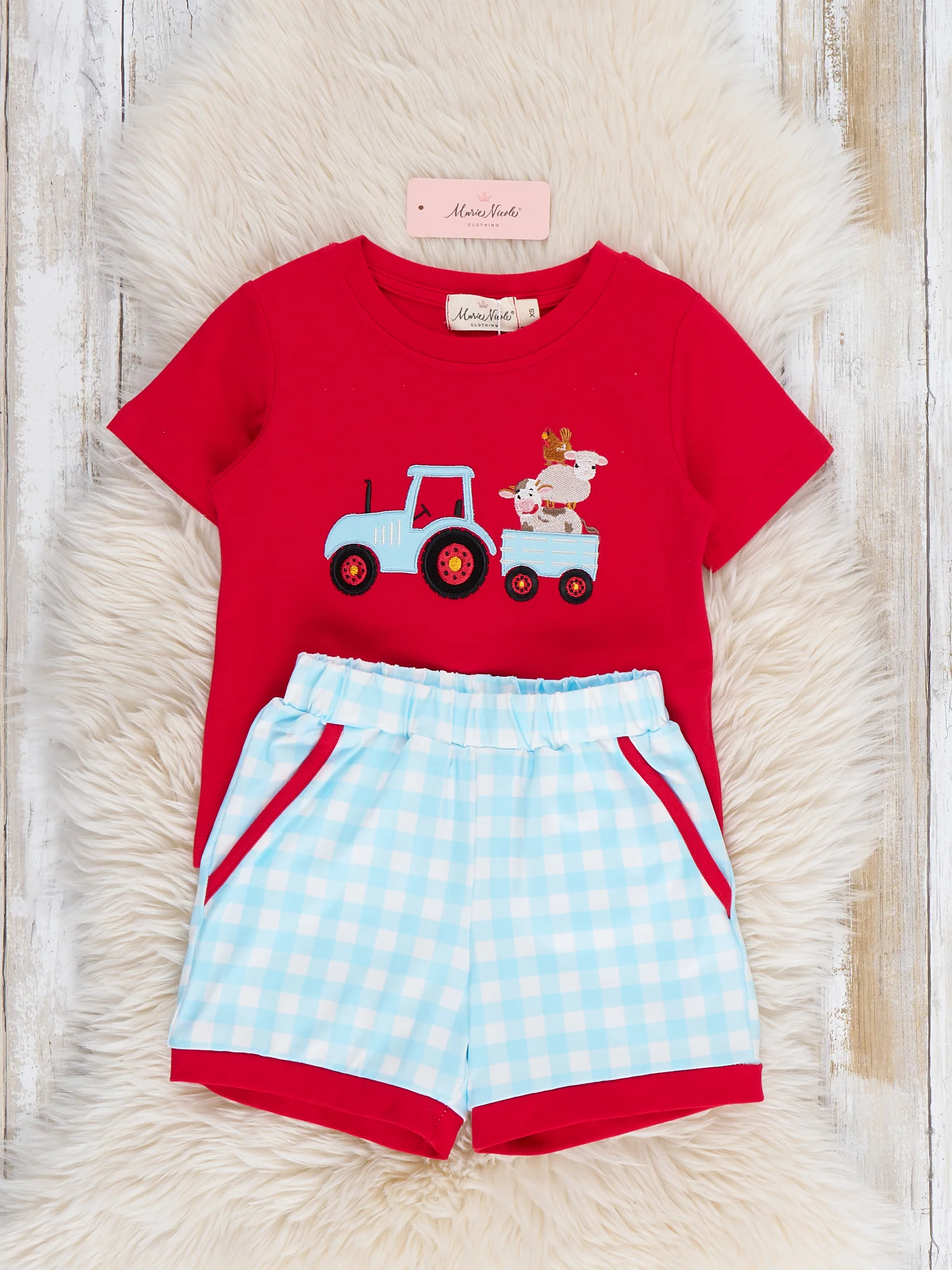 Little Tractor Helper Embroidered Plaid Outfit - Image 3