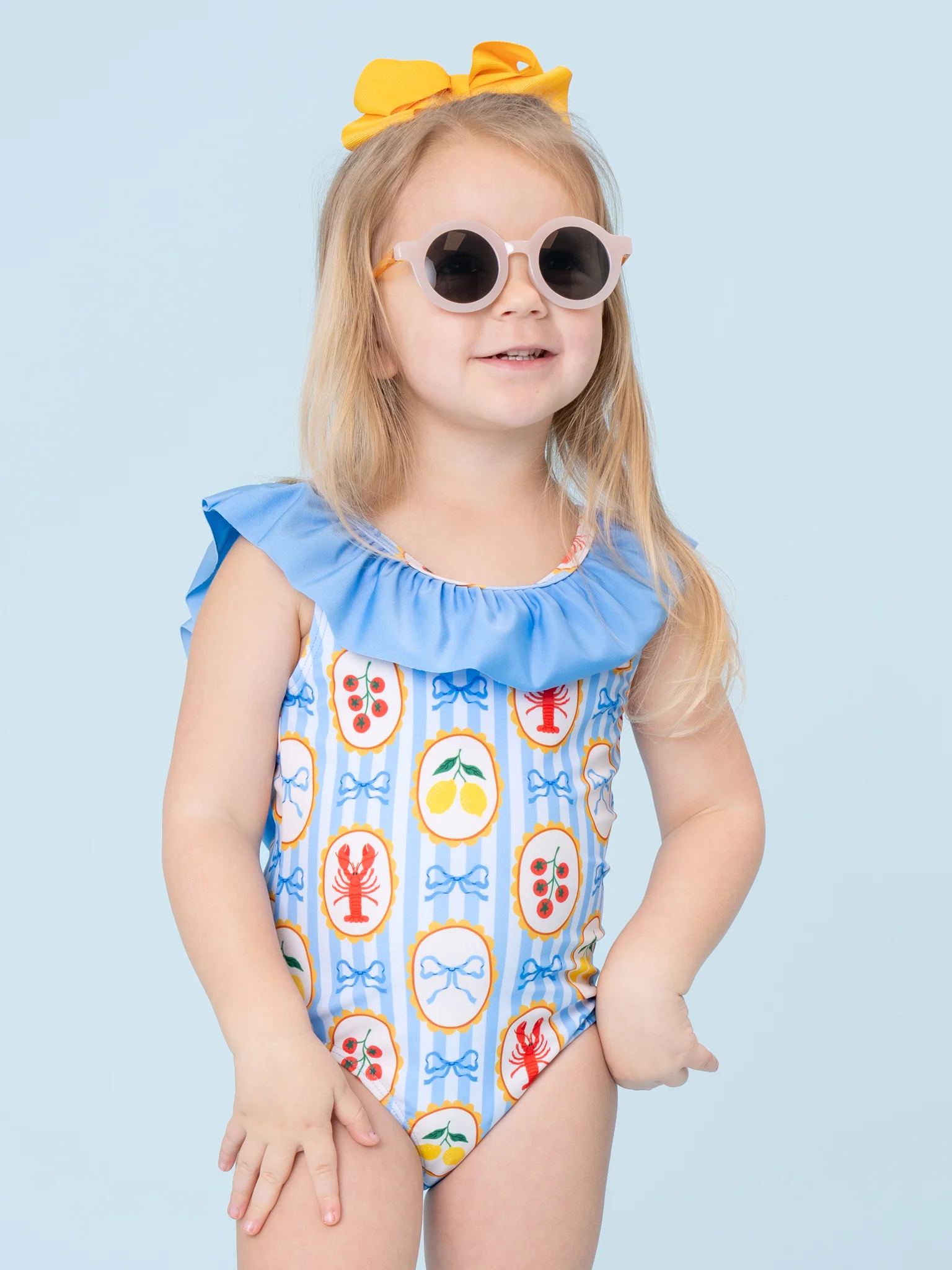 Lobster Lemon Bow Ruffle Swimsuit
