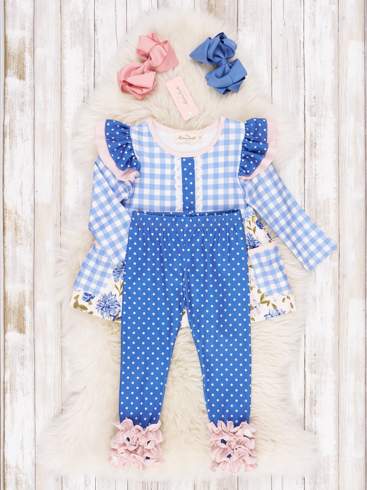 Long-Sleeved Mixed Print Ruffle Outfit - Image 8