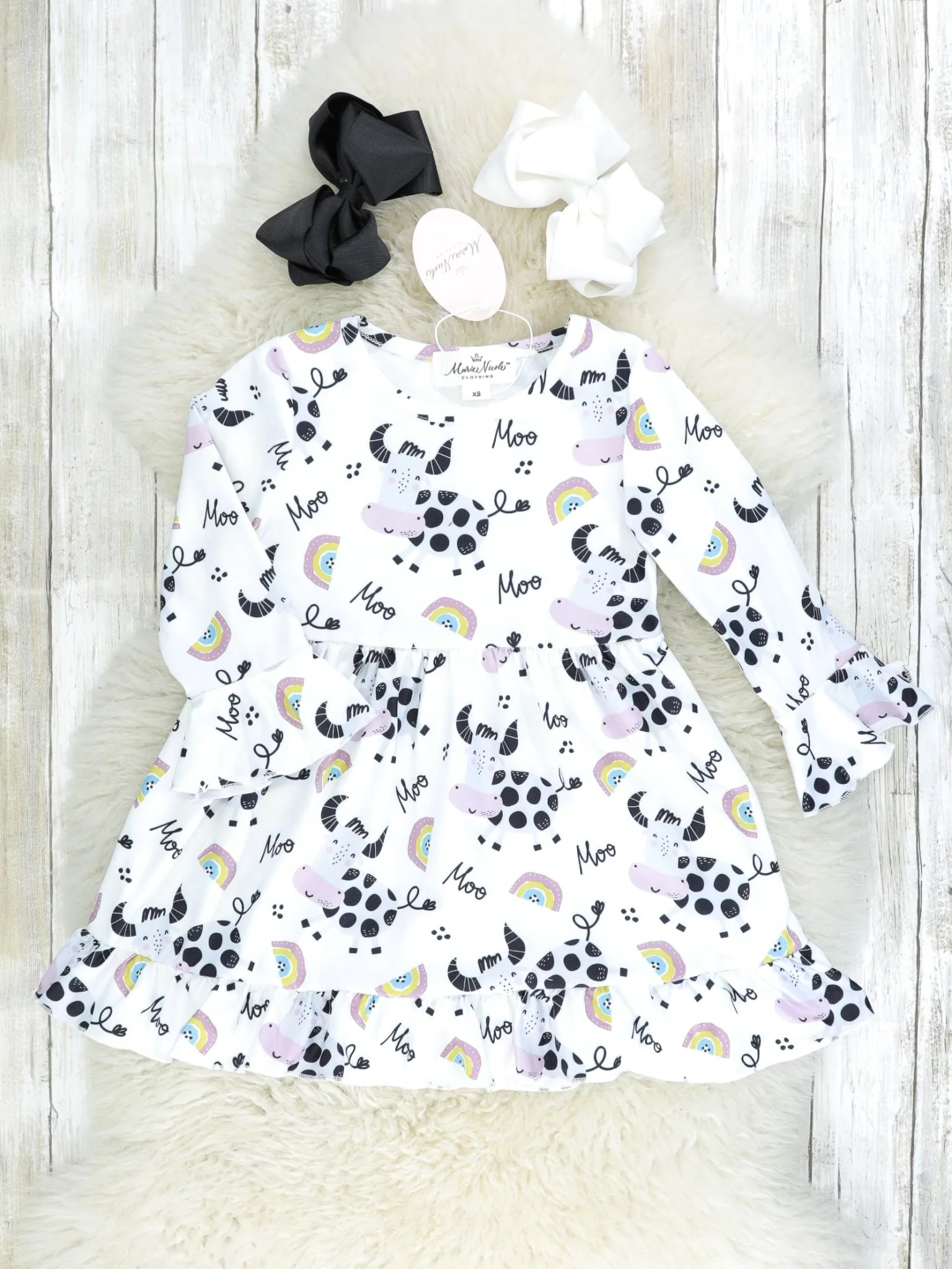 Longhorn Cow Rainbow Ruffle Dress