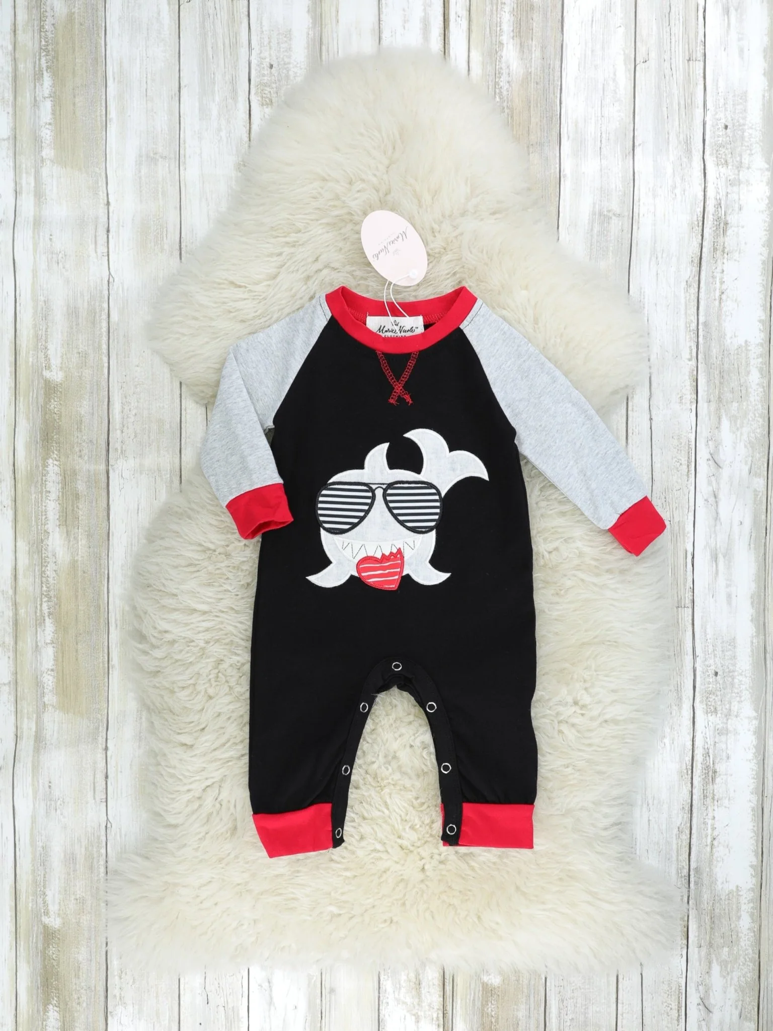 Love Bite Shark Raglan Romper