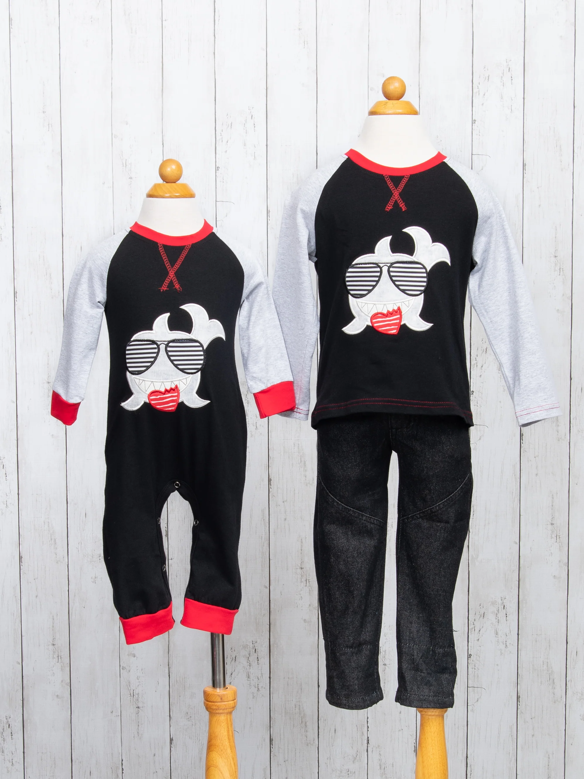 Love Bite Shark Raglan Romper - Image 2