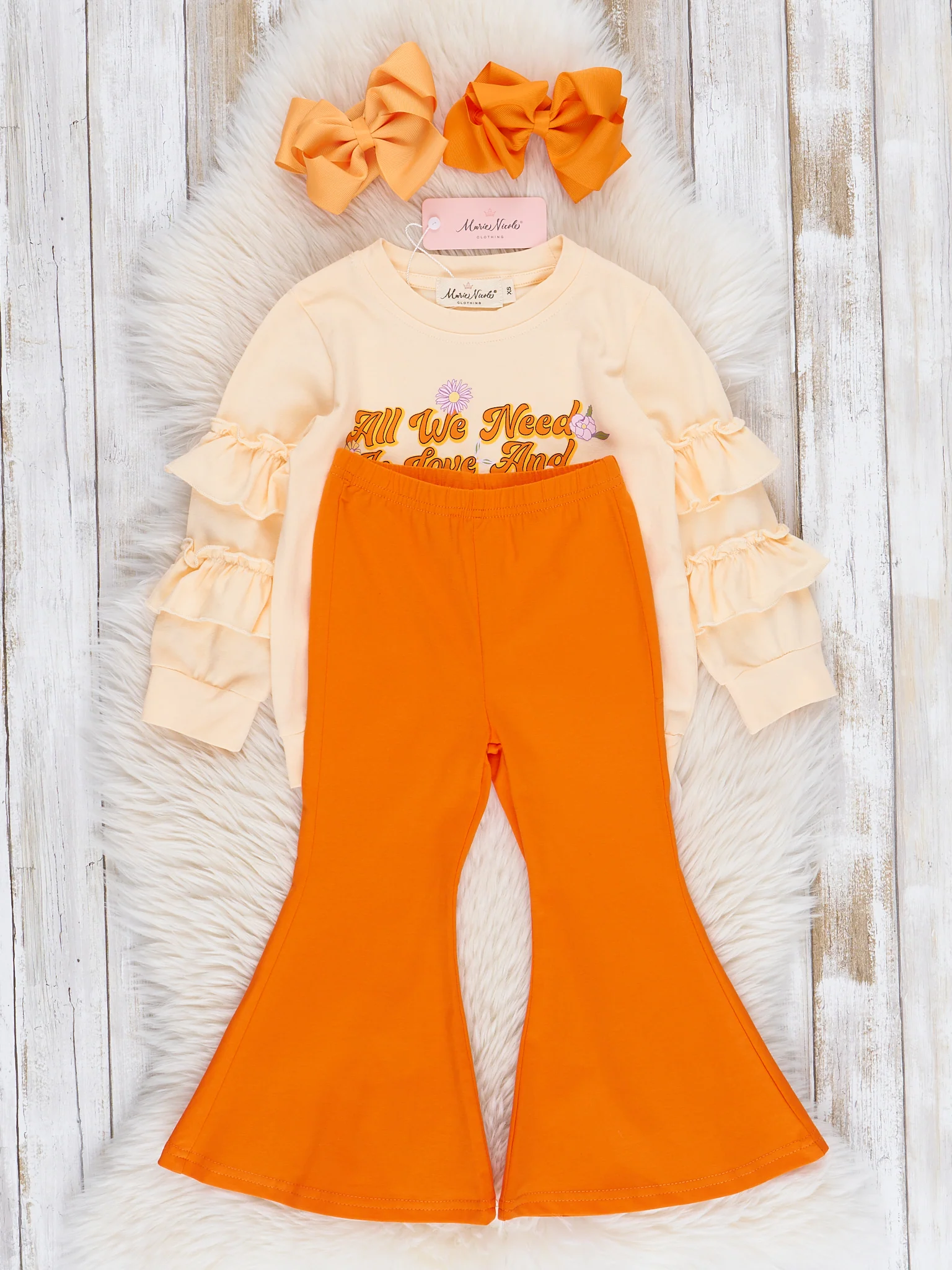 "Love & Kindness" Orange Ruffle Bell Bottoms Outfit - Image 2