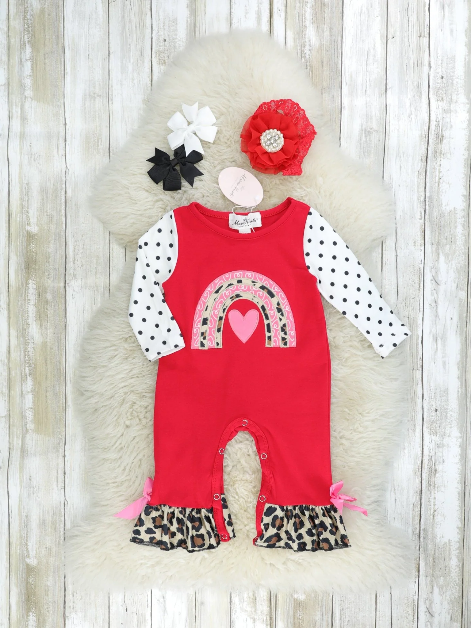 Love Leopard Rainbow Raglan Ruffle Romper