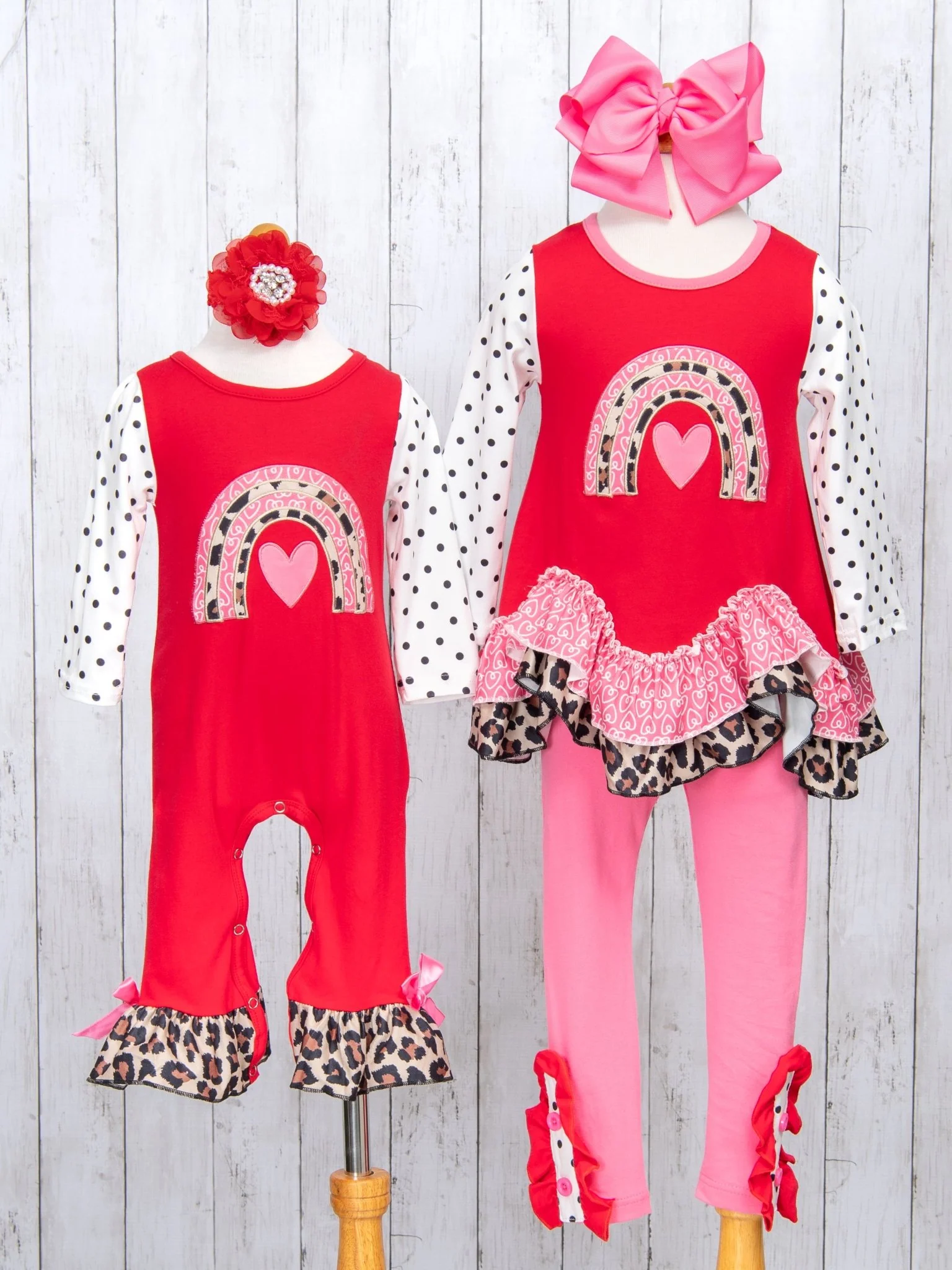 Love Leopard Rainbow Raglan Ruffle Romper - Image 2
