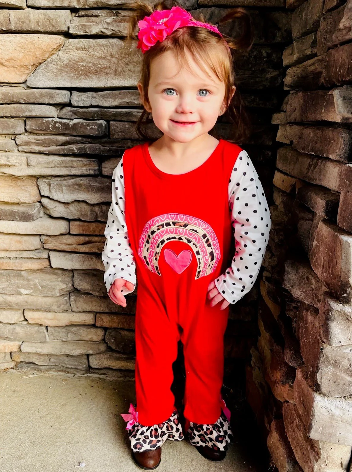 Love Leopard Rainbow Raglan Ruffle Romper - Image 3