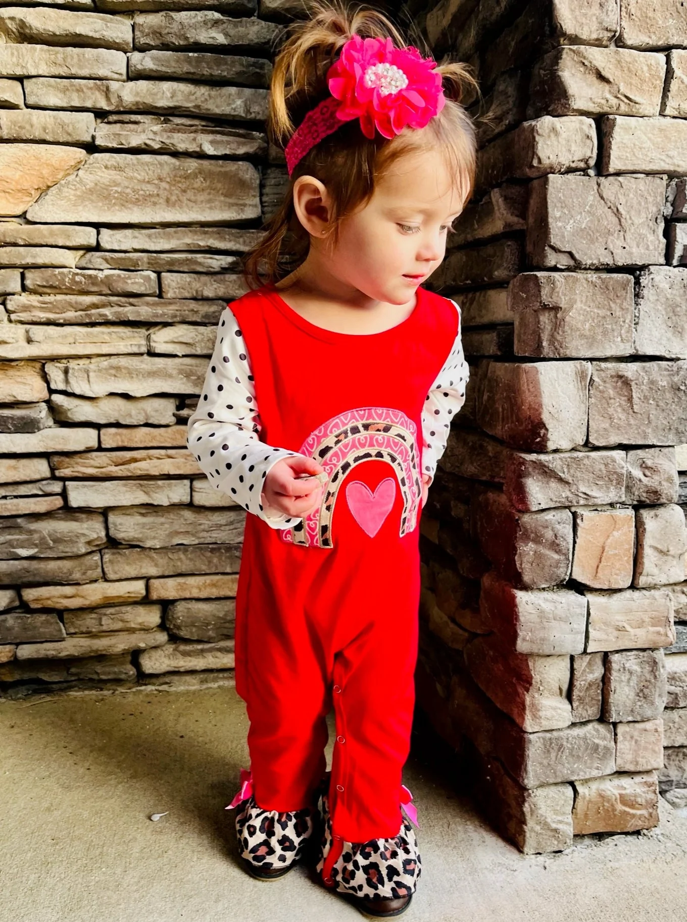 Love Leopard Rainbow Raglan Ruffle Romper - Image 4