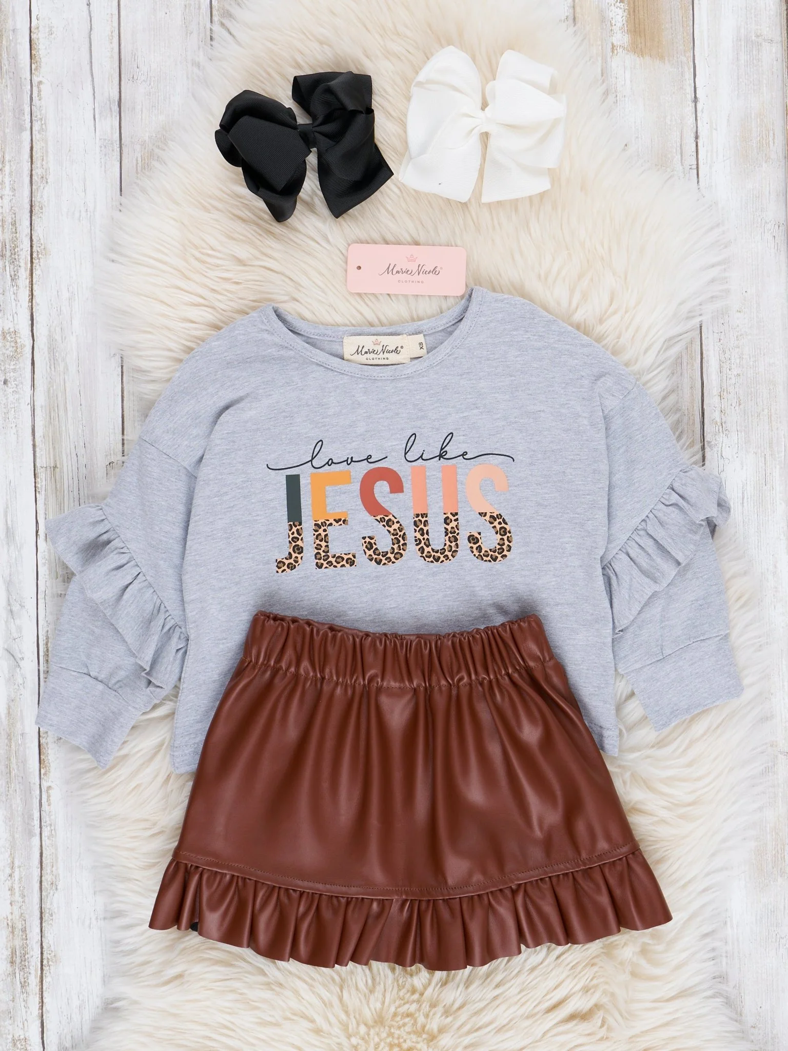 "Love Like Jesus" Outfit w/ Faux Leather Skirt - Image 2