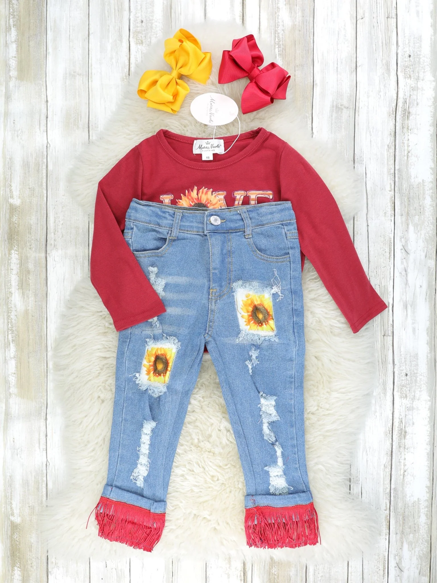 "Love Like Jesus" Sunflower Top & Fringe Denim Outfit - Image 2