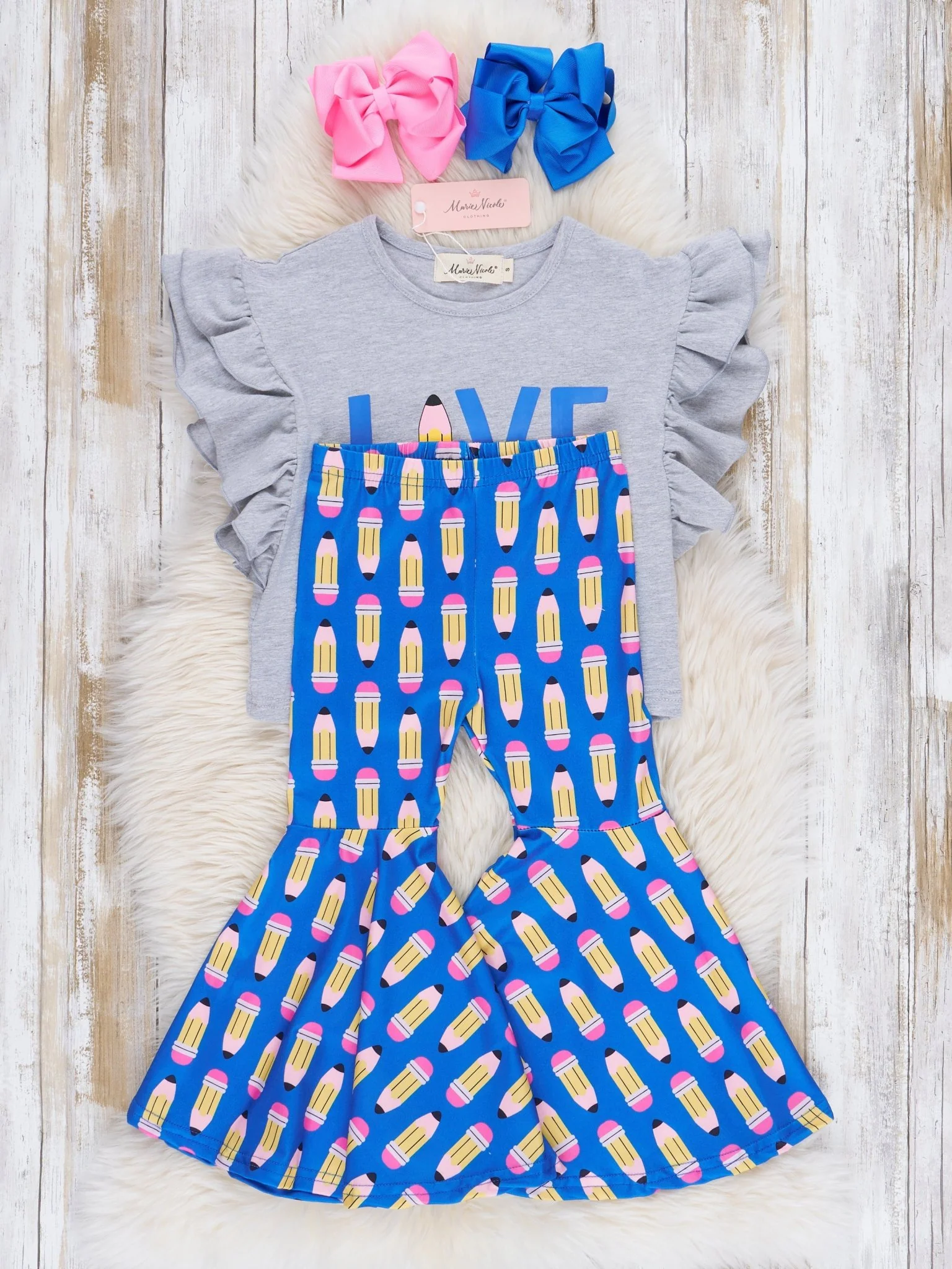 "LOVE" Pencil Ruffle Bell Bottom Outfit - Image 3