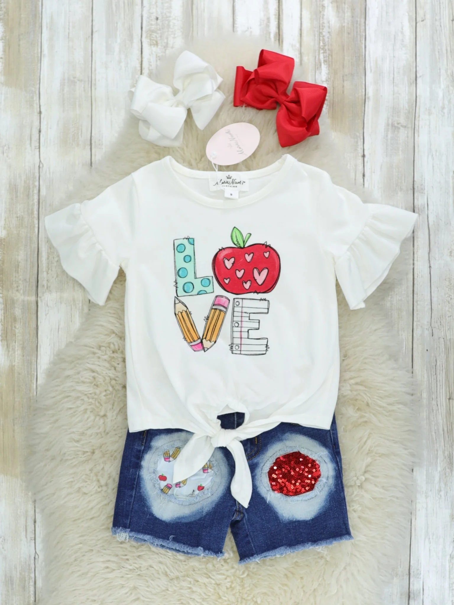 Love School Ruffle Top & Distressed Denim Outfit