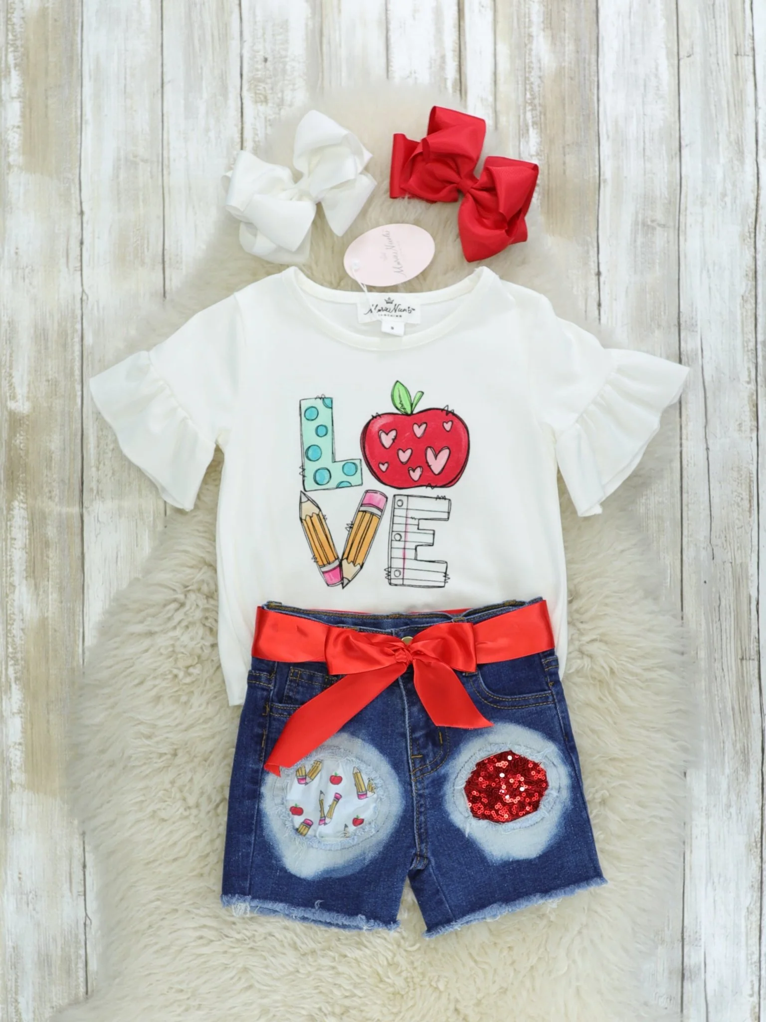 Love School Ruffle Top & Distressed Denim Outfit - Image 2