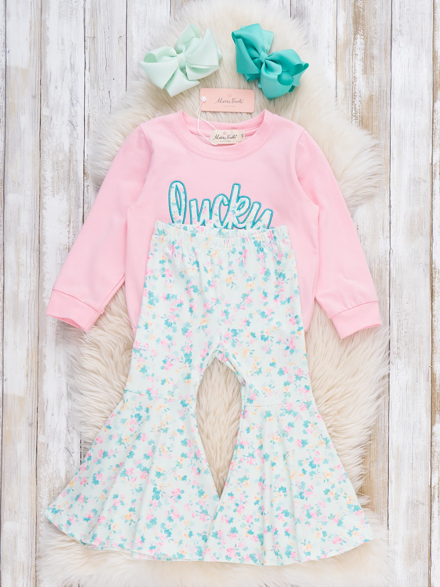 Lucky Blooms Embroidered Bell Bottom Outfit - Image 3
