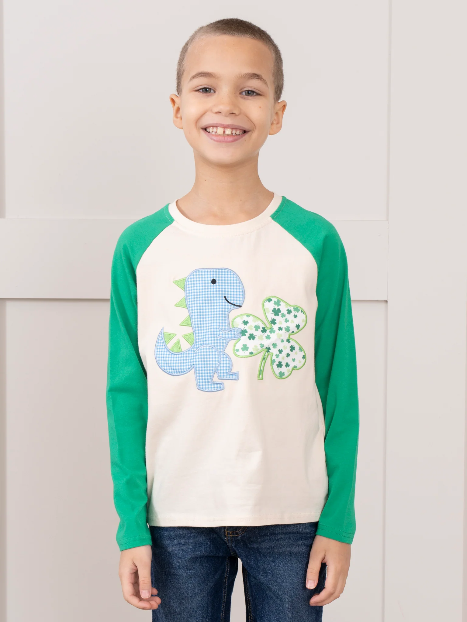Lucky Embroidered Dino Raglan Shirt