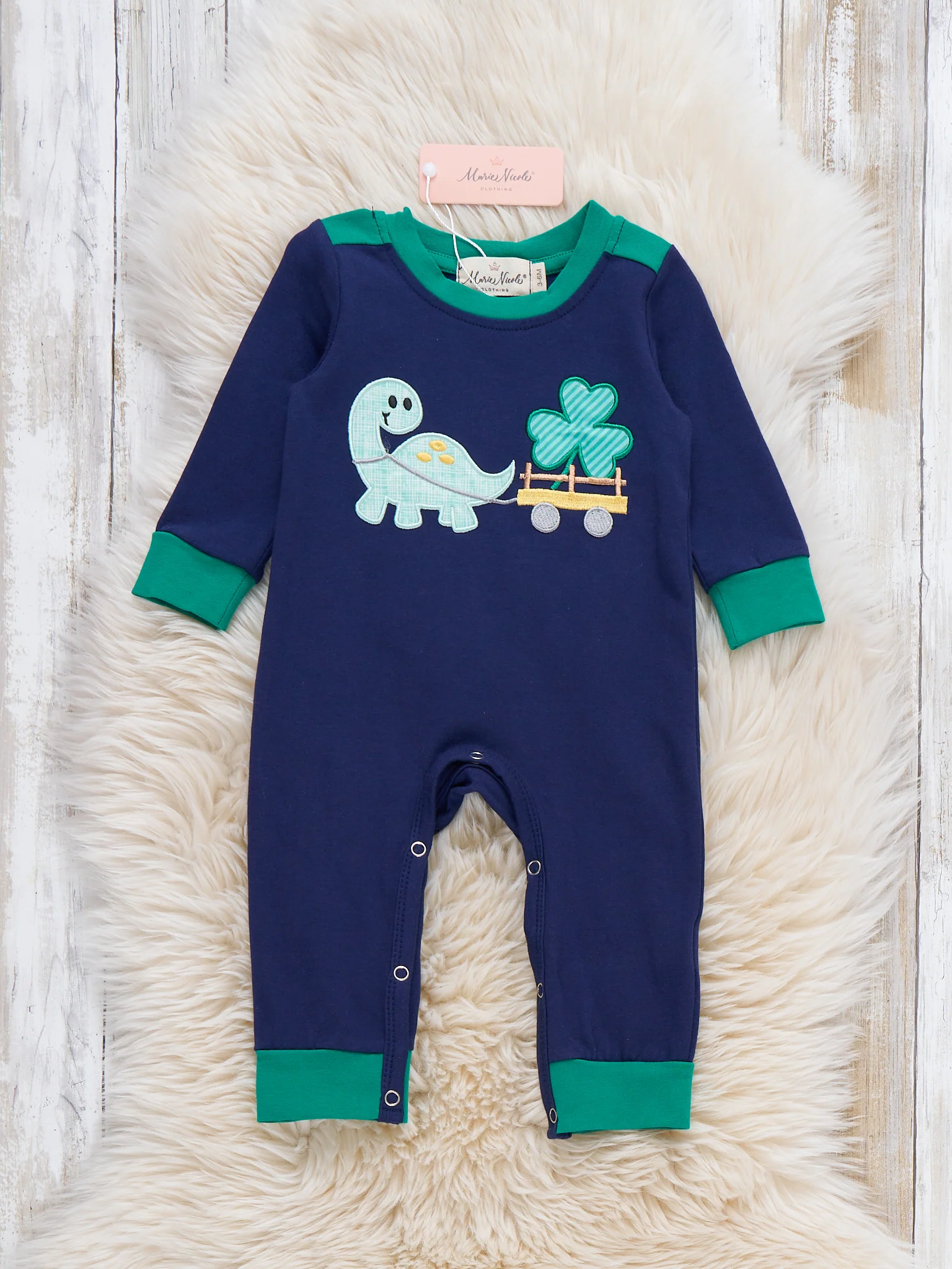Lucky Explorer Dino Embroidered Romper